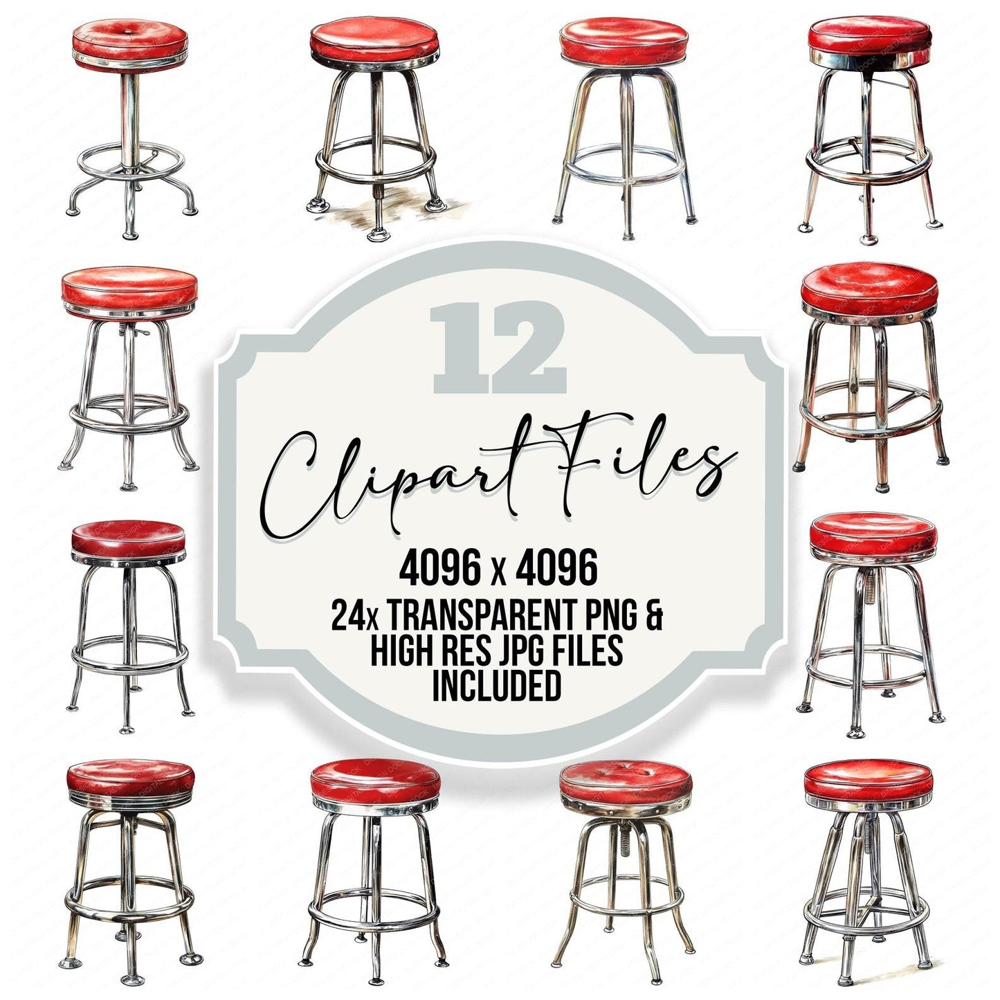 Classic Diner Stool Clipart Set (DDD004976)