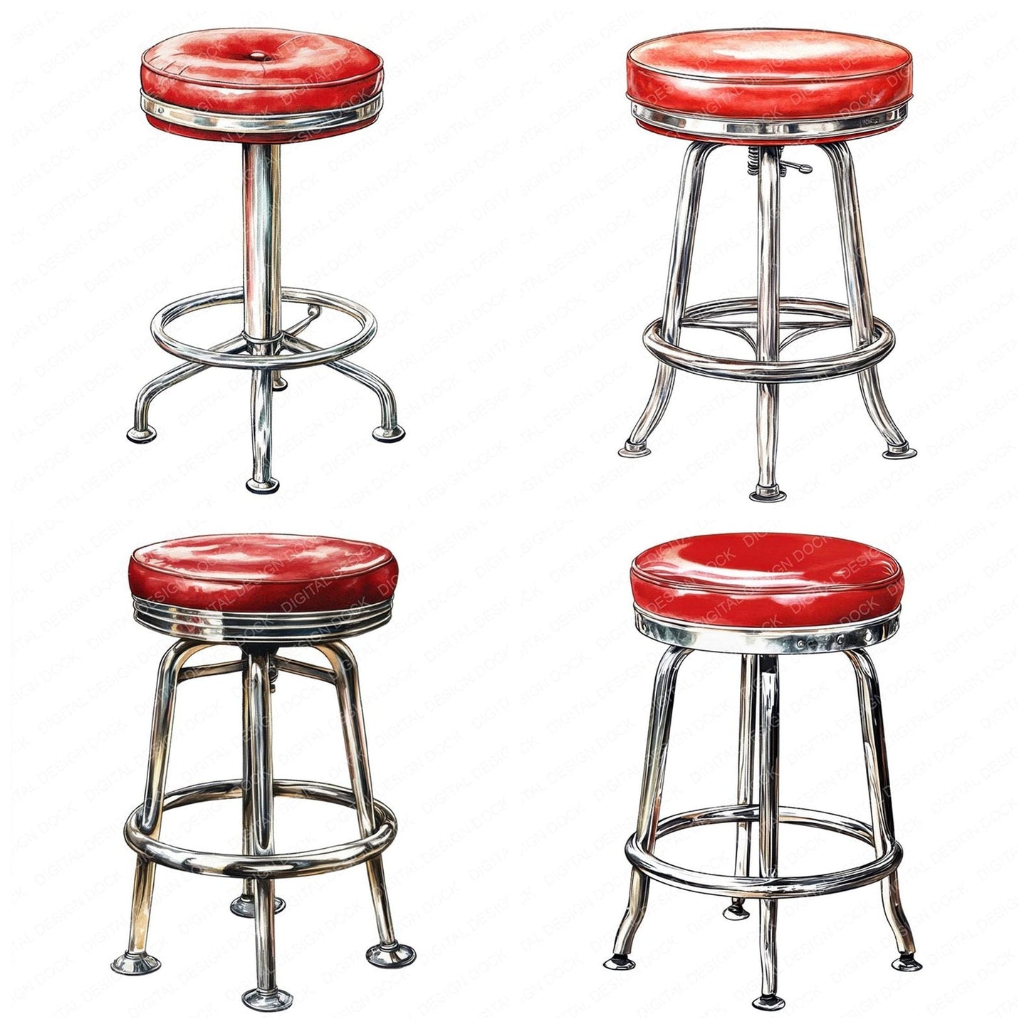 Classic Diner Stool Clipart Set (DDD004976)
