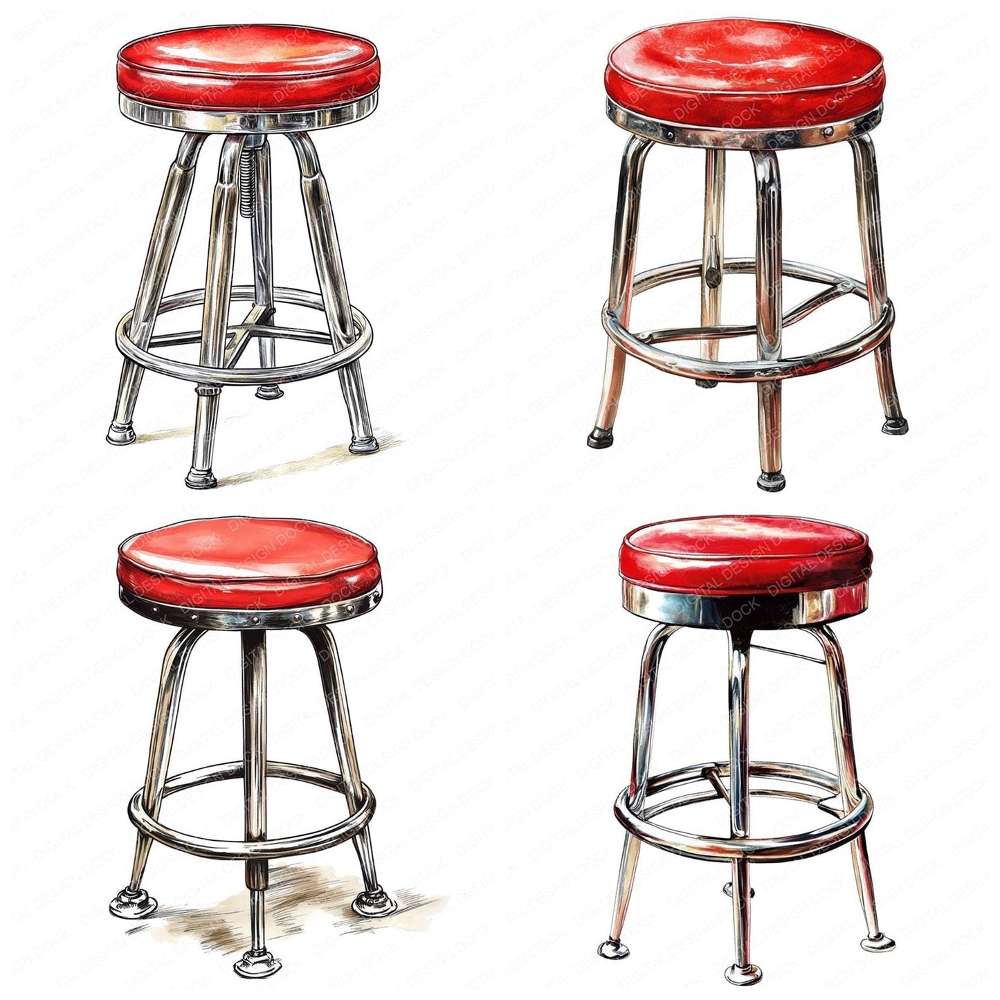 Classic Diner Stool Clipart Set (DDD004976)
