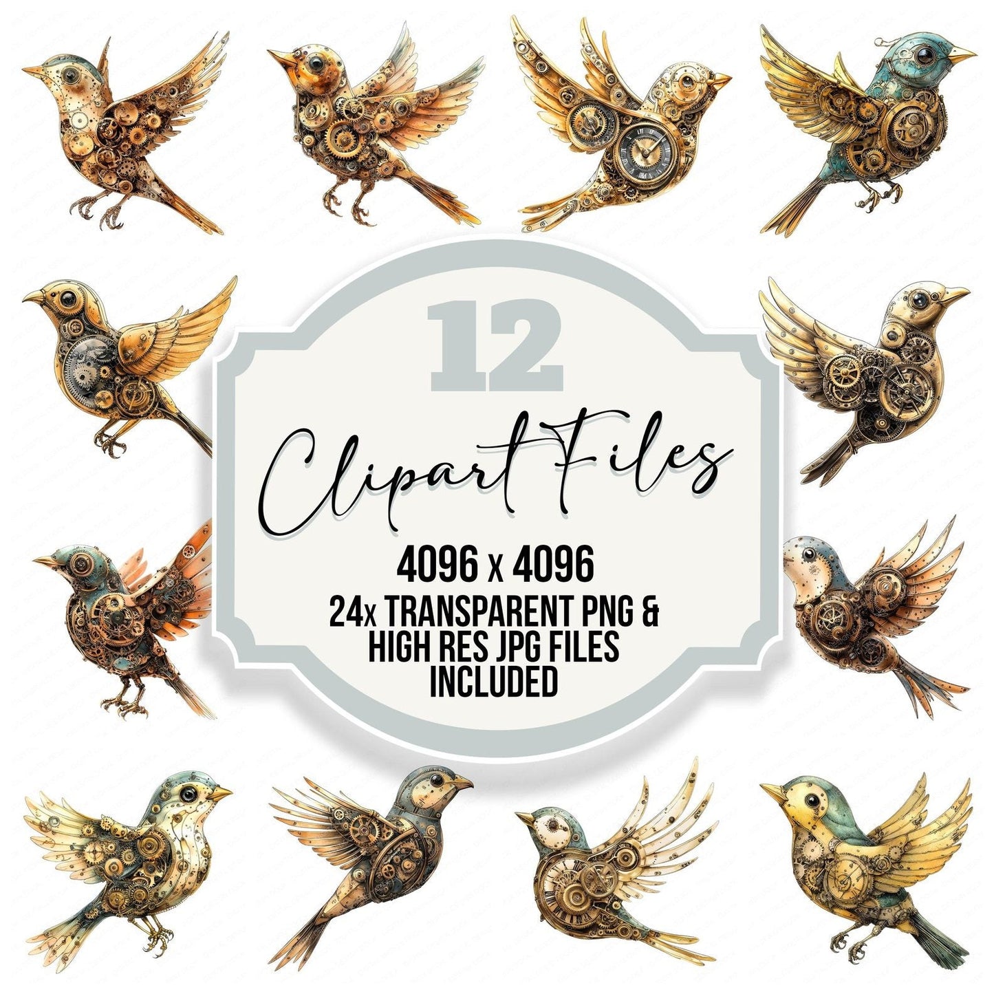 Clockwork Mechanical Bird Clipart Set (DDD004978)