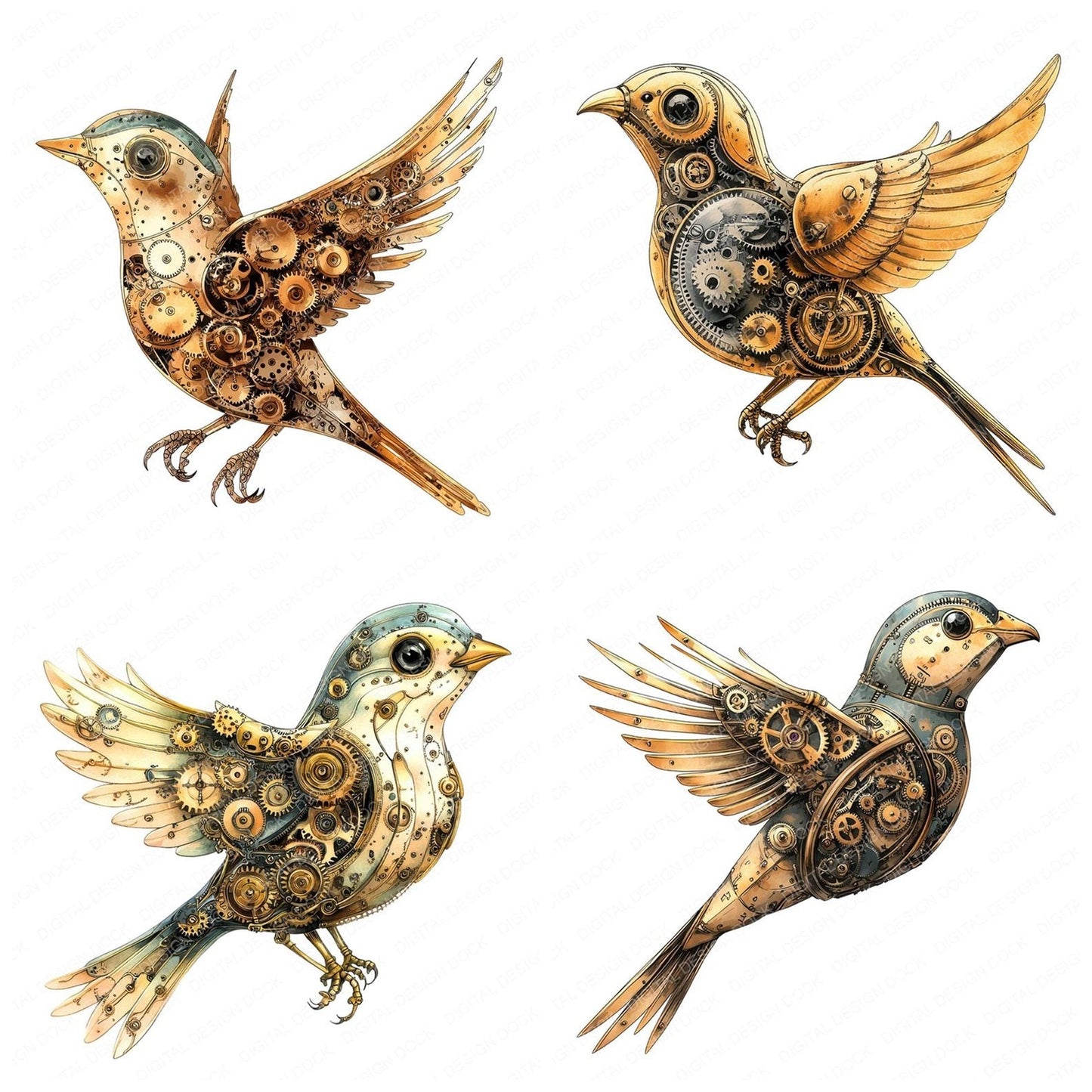 Clockwork Mechanical Bird Clipart Set (DDD004978)