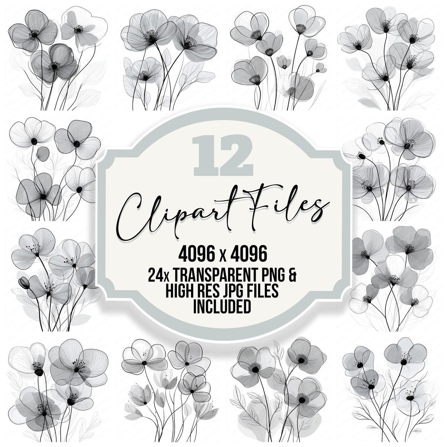 Cloud Grey Abstract Flowers Clipart Set (DDD004981)