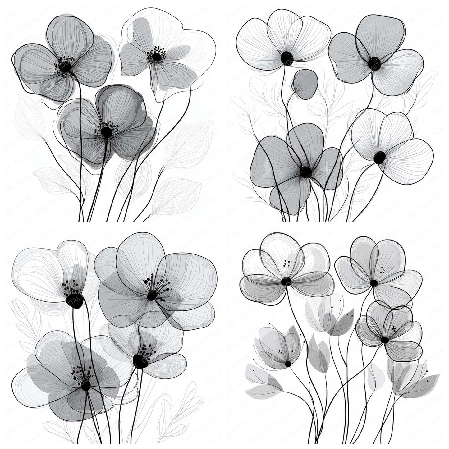 Cloud Grey Abstract Flowers Clipart Set (DDD004981)
