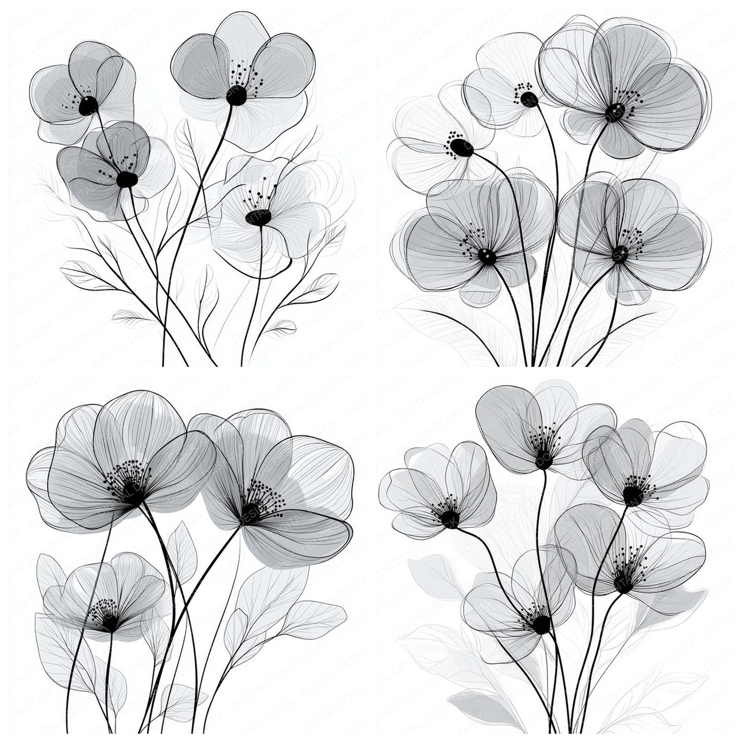 Cloud Grey Abstract Flowers Clipart Set (DDD004981)
