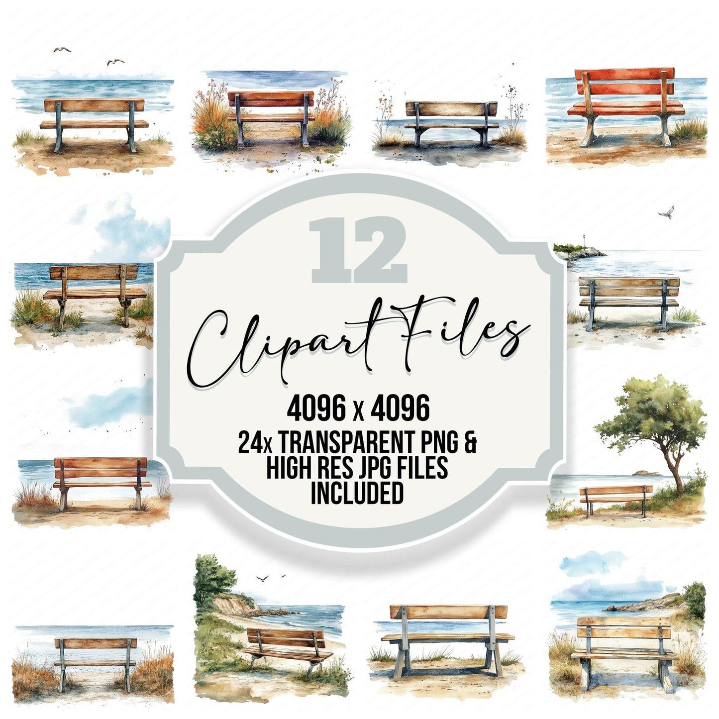 Coastal Bench Scene Clipart Set (DDD004982)