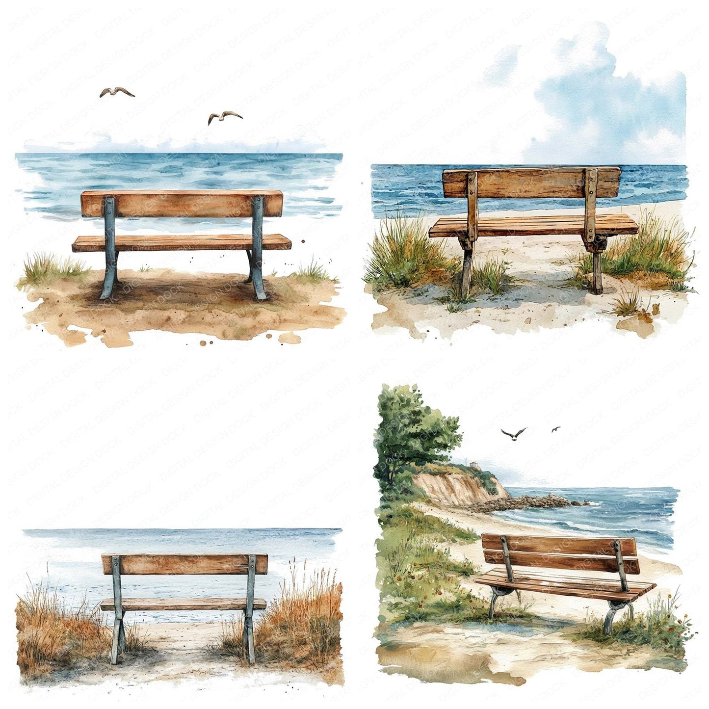 Coastal Bench Scene Clipart Set (DDD004982)