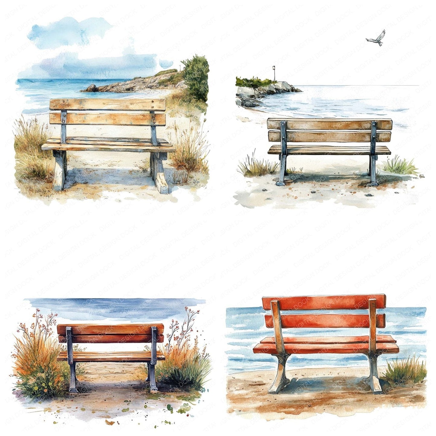 Coastal Bench Scene Clipart Set (DDD004982)