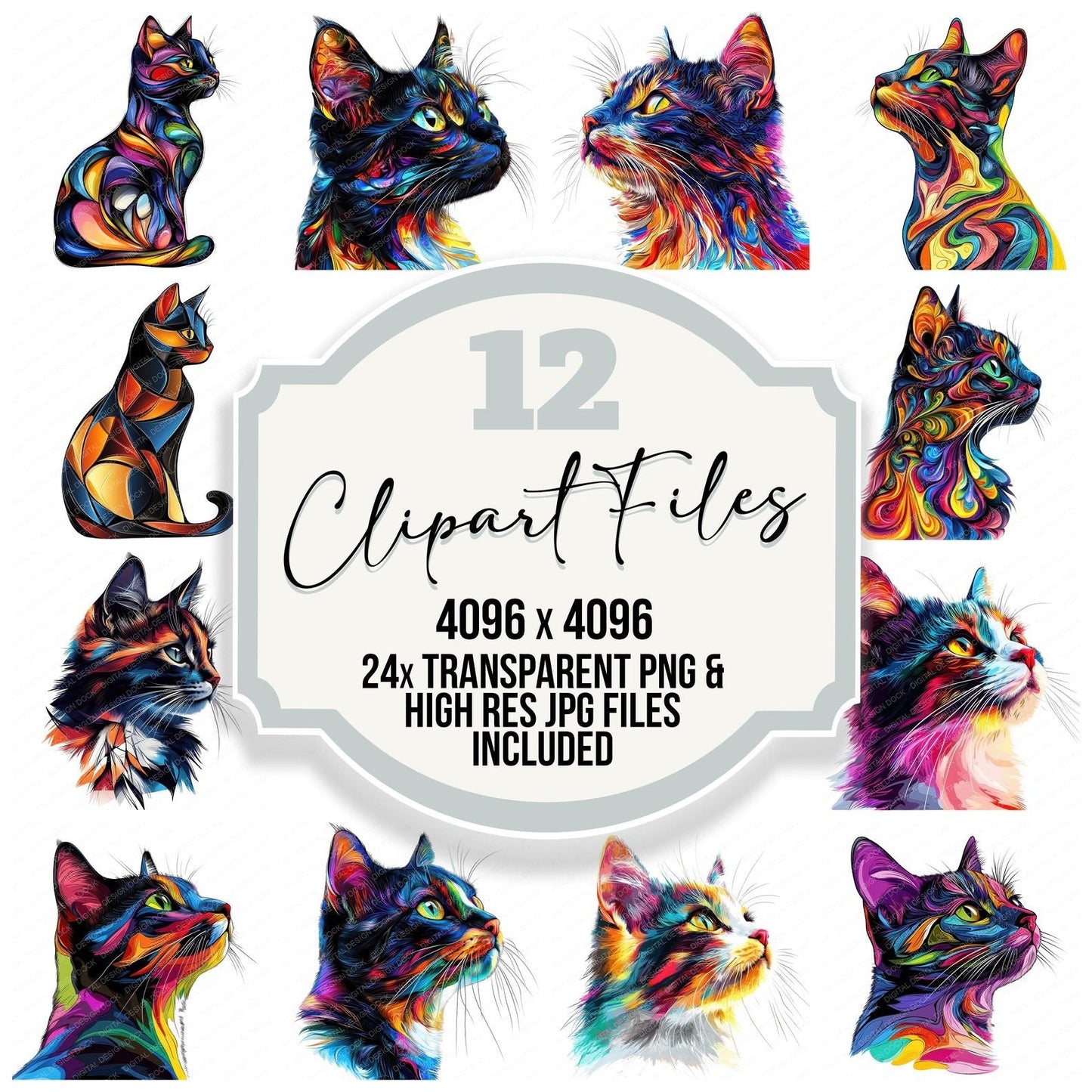 Colouful Abstract Cat Clipart Set (DDD004988)