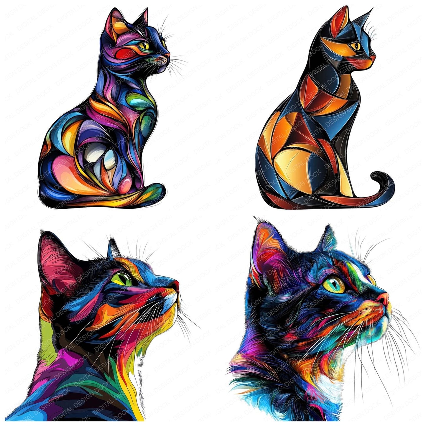 Colouful Abstract Cat Clipart Set (DDD004988)