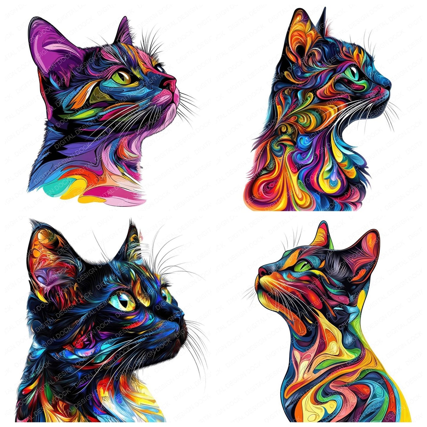 Colouful Abstract Cat Clipart Set (DDD004988)