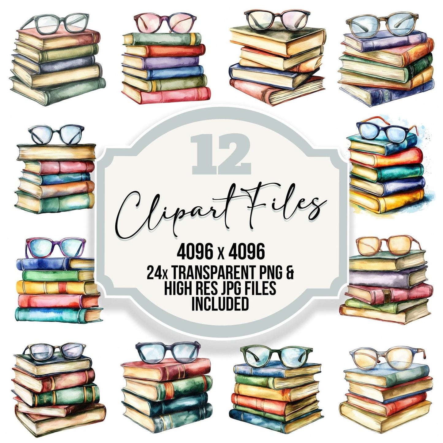 Colourful Book Stack with Glasses Clipart Set (DDD004992)