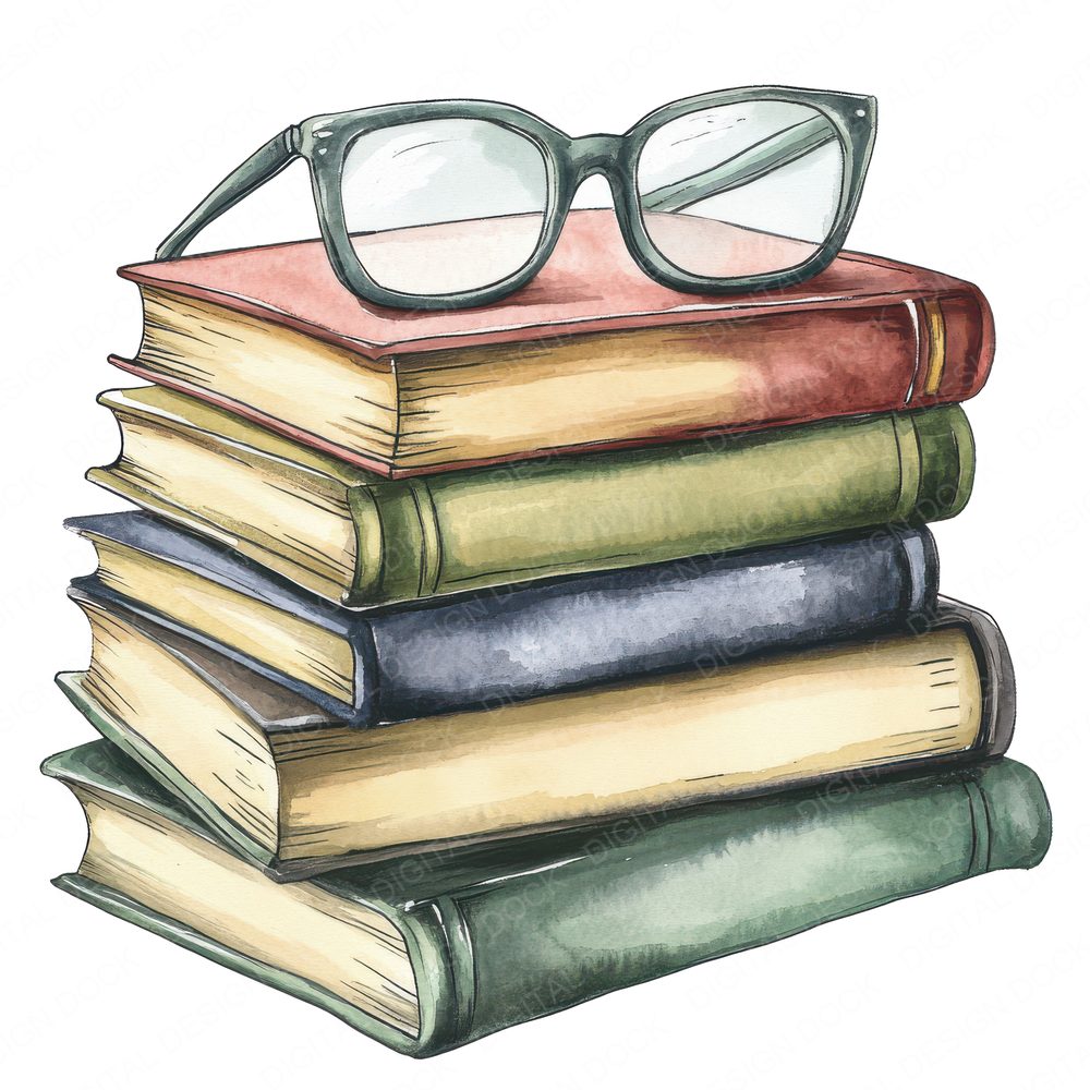 Colourful Book Stack with Glasses Clipart Set (DDD004992)