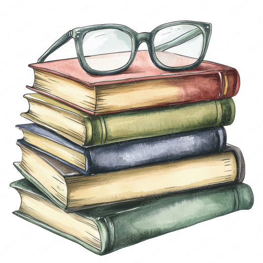 Colourful Book Stack with Glasses Clipart Set (DDD004992)