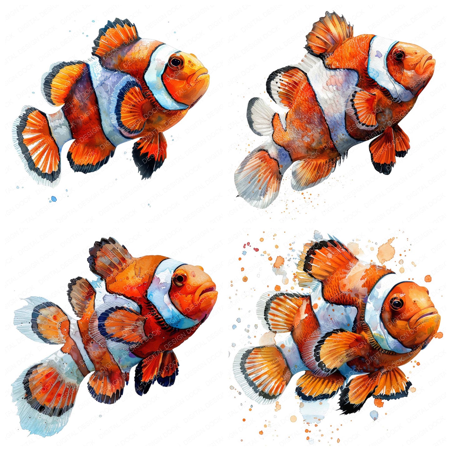 Close view of Colourful Clownfish clipart highlighting illustration detail and cohesive colour tones