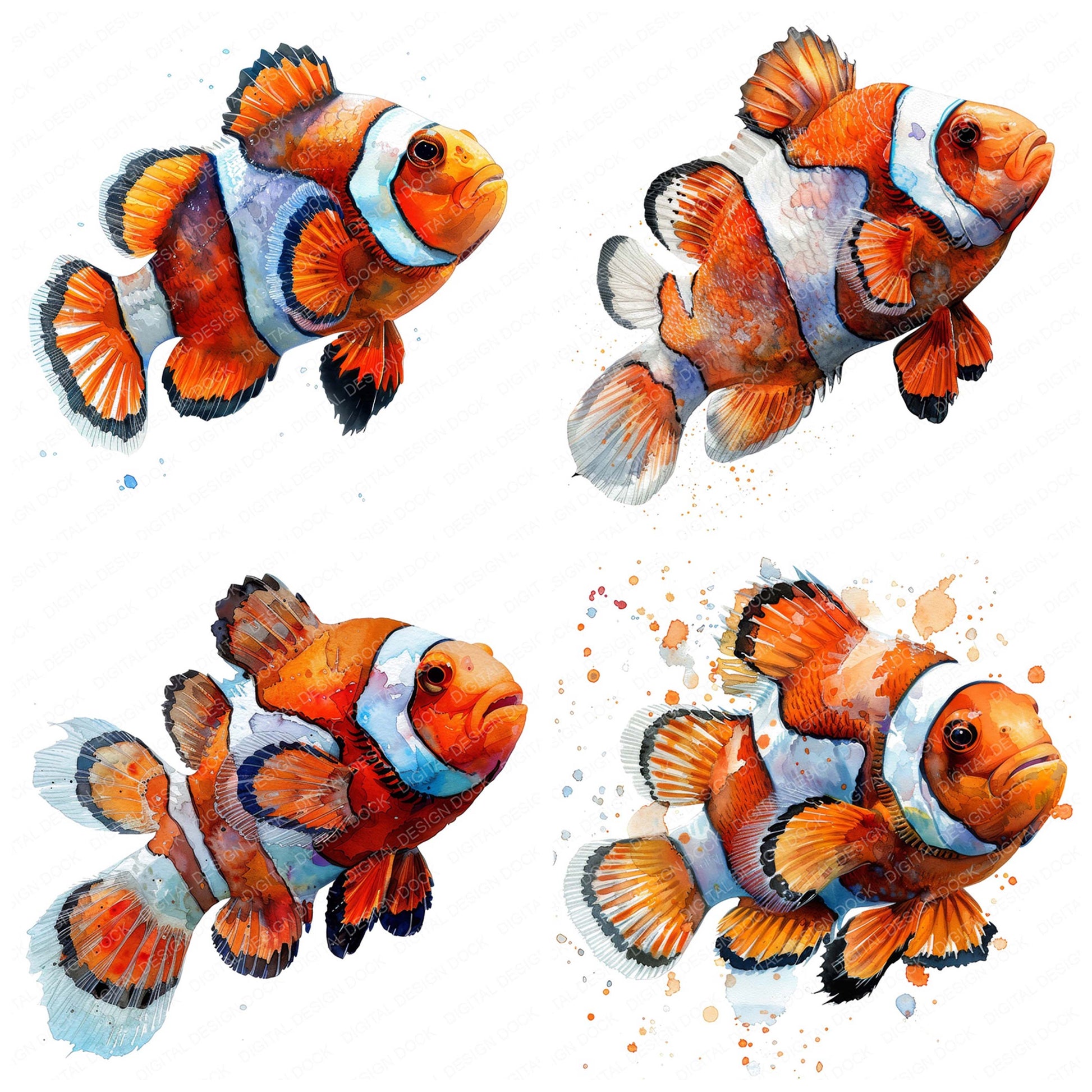 Close view of Colourful Clownfish clipart highlighting illustration detail and cohesive colour tones