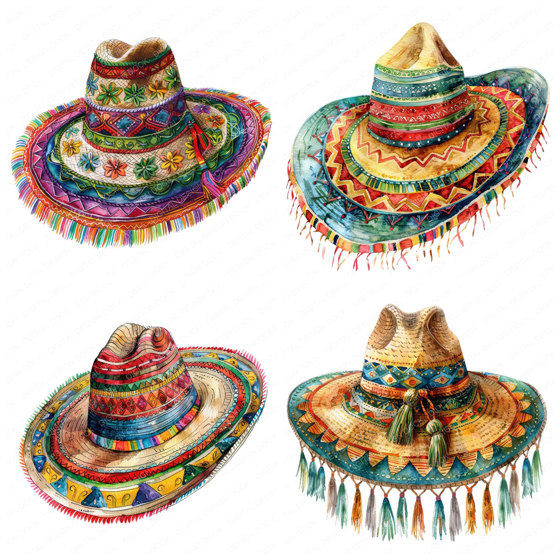 Preview layout showing Colourful Mexican Sombrero clipart elements for scrapbooking, junk journals, and card making