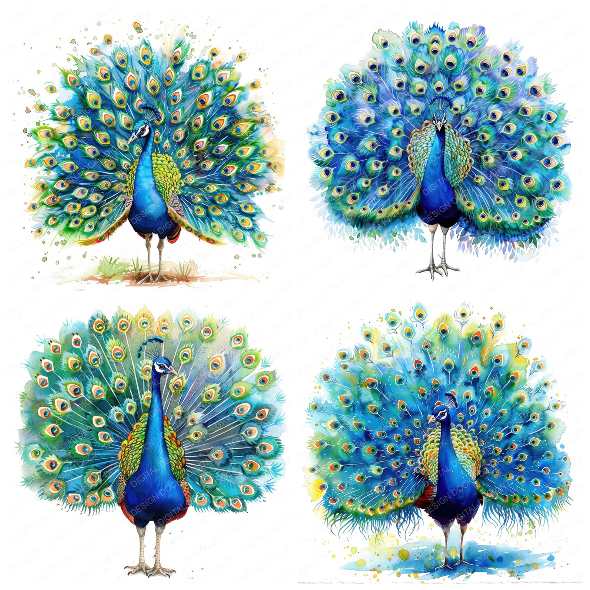 Preview layout showing Colourful Peacock clipart elements for scrapbooking, junk journals, and card making