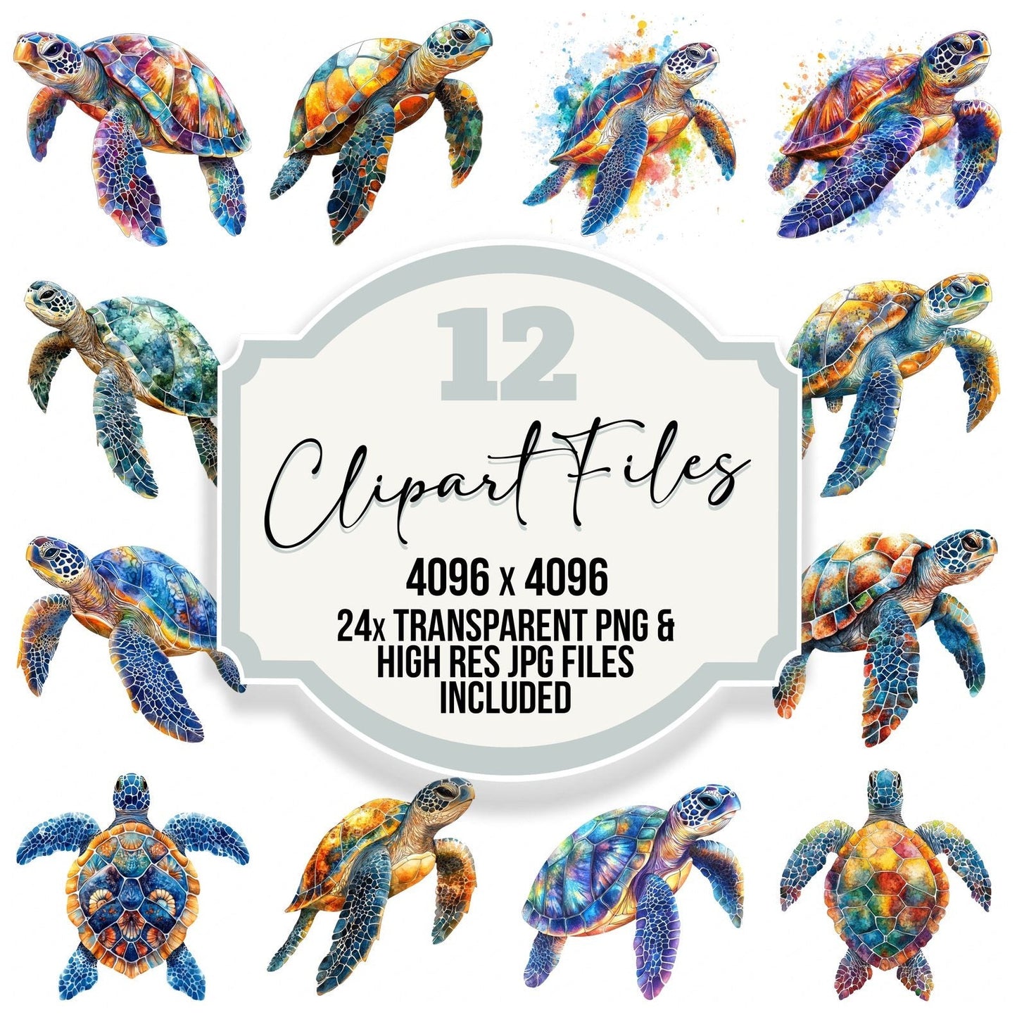 Colourful Watercolour Sea Turtle Clipart Set (DDD005001)