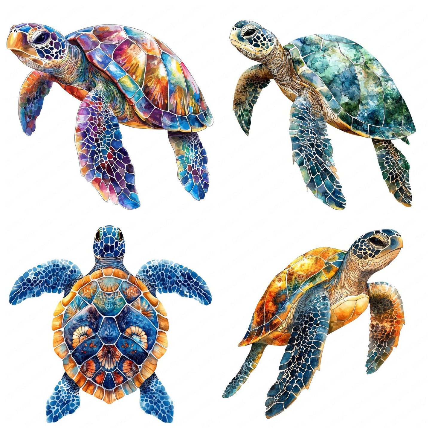 Colourful Watercolour Sea Turtle Clipart Set (DDD005001)