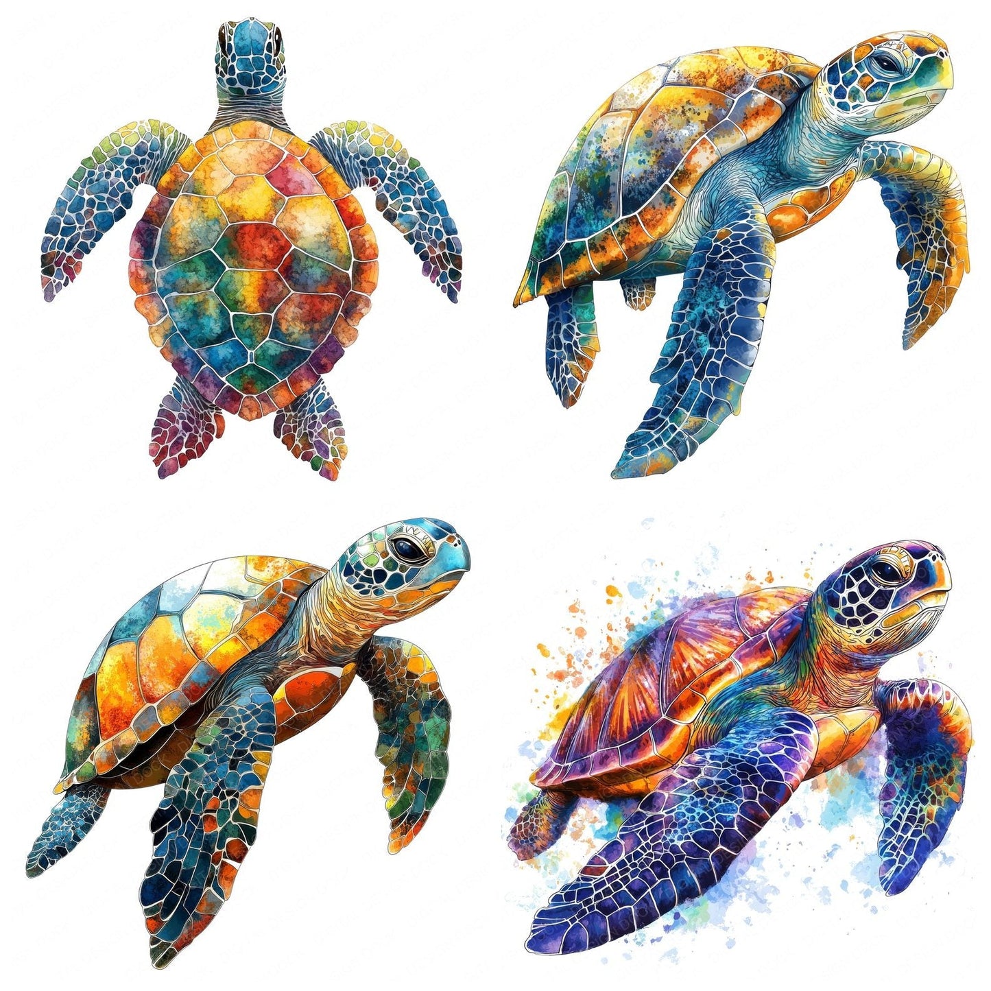 Colourful Watercolour Sea Turtle Clipart Set (DDD005001)