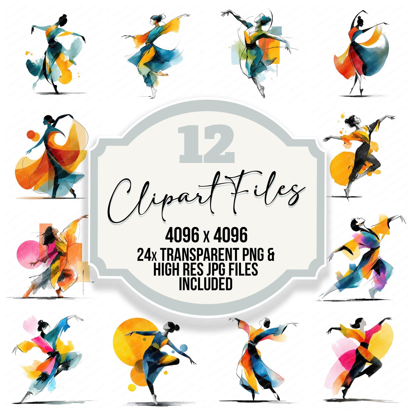 Contemporary Dancer Woman clipart set with transparent PNGs and high resolution JPGs for crafting and design projects