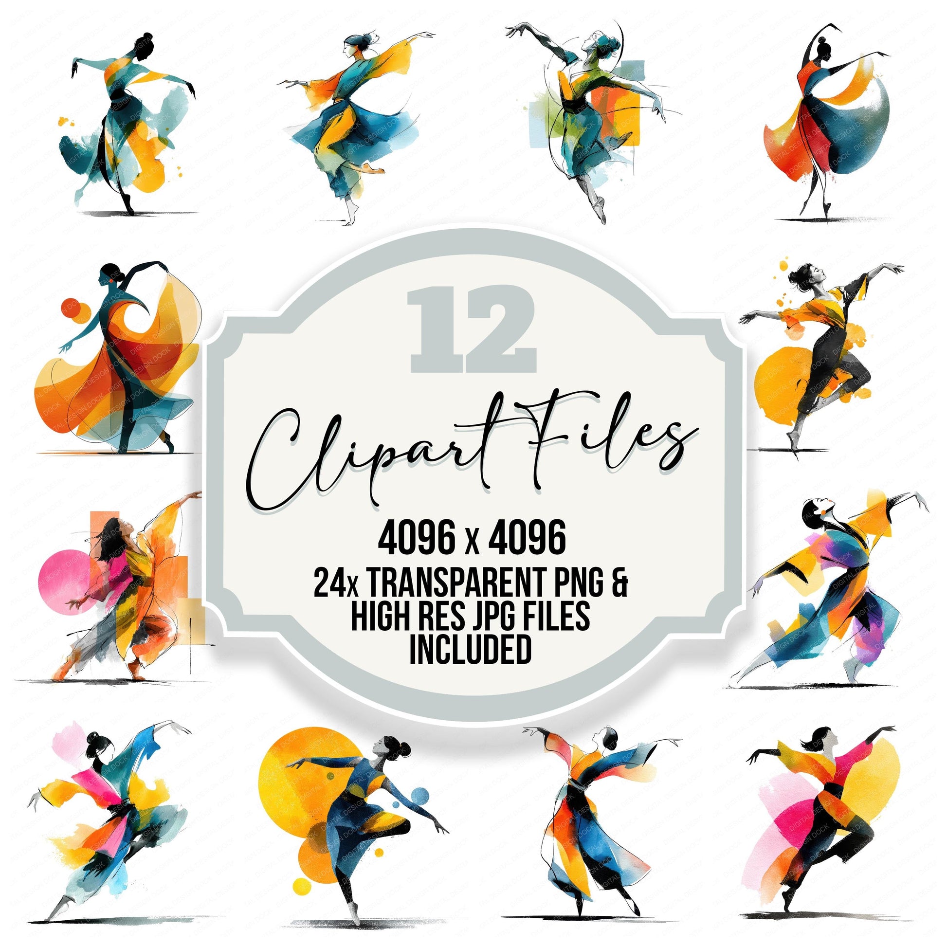 Contemporary Dancer Woman clipart set with transparent PNGs and high resolution JPGs for crafting and design projects