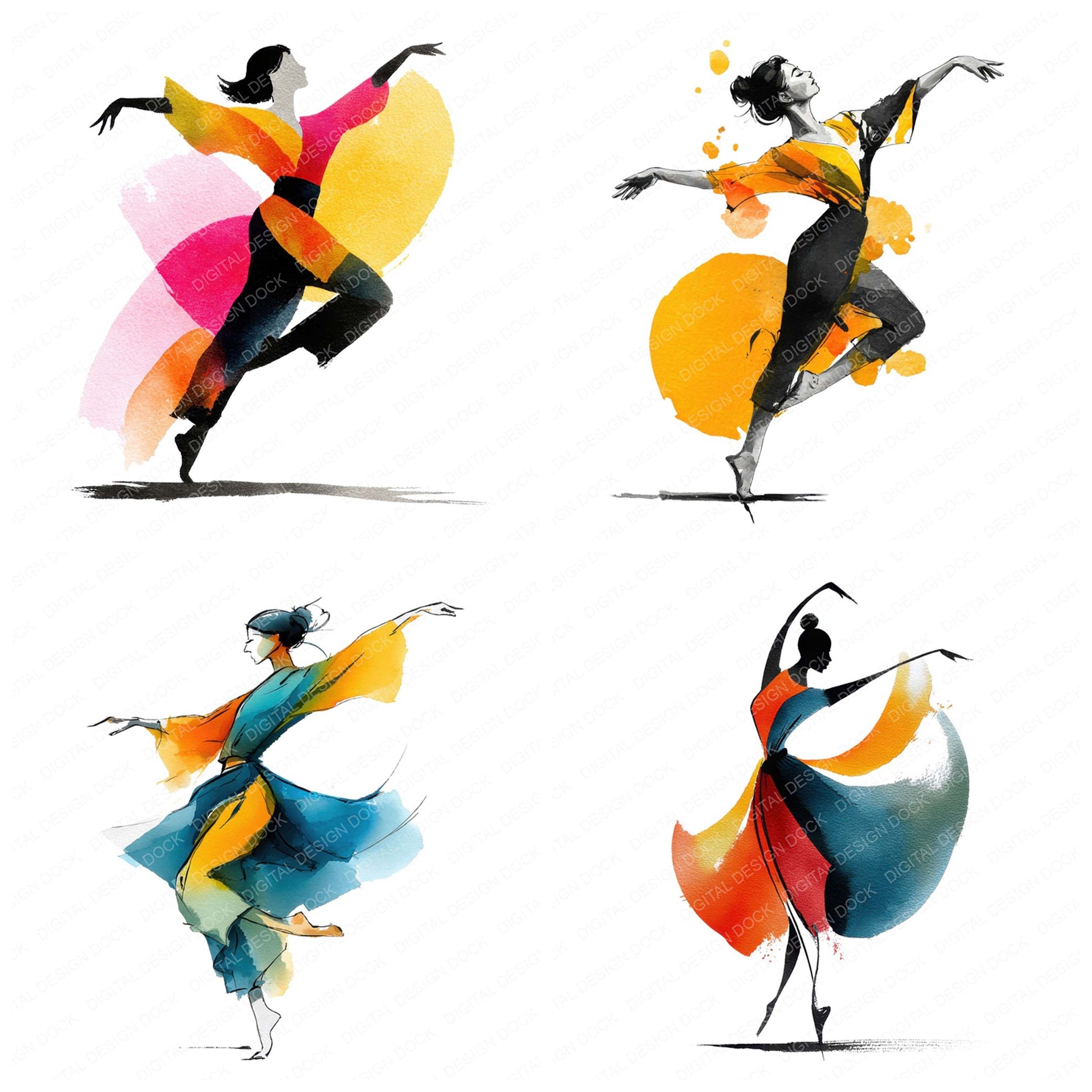 Close view of Contemporary Dancer Woman clipart highlighting illustration detail and cohesive colour tones