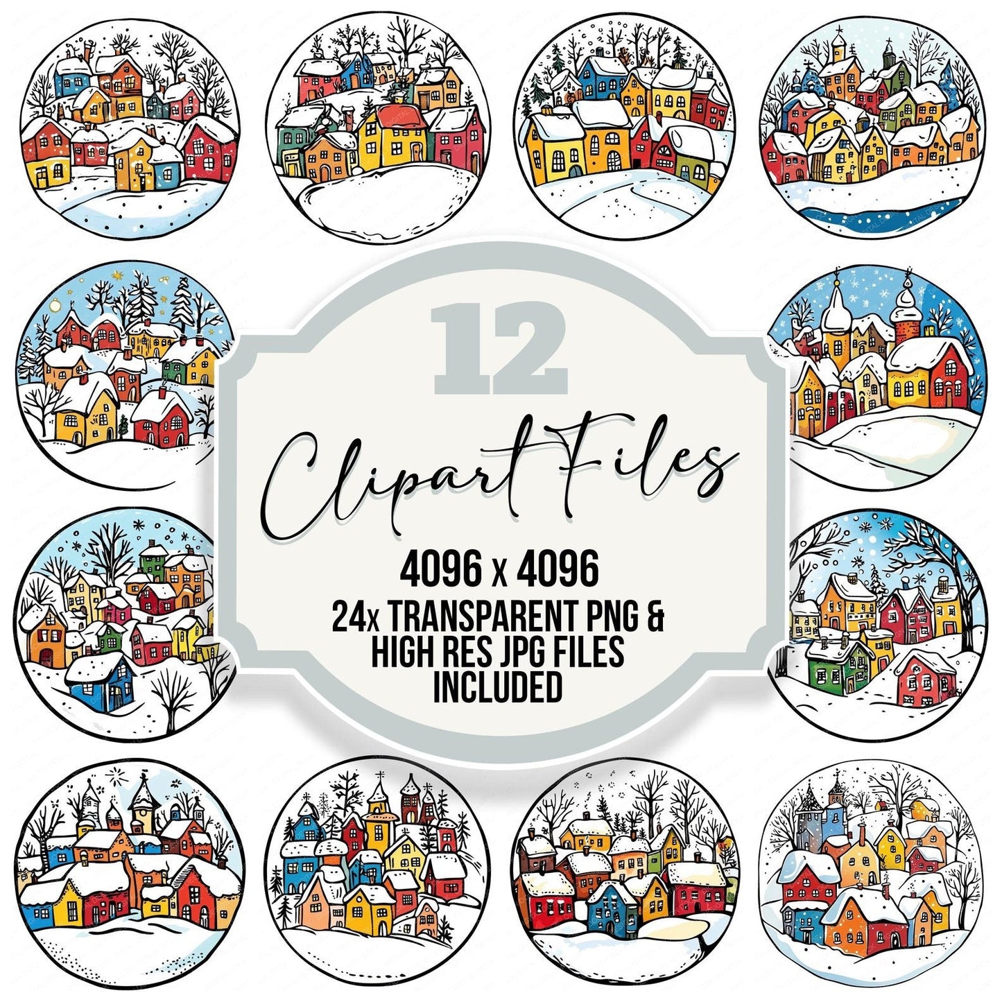 Cozy WInter Village Cartoon Clipart Set (DDD005022)