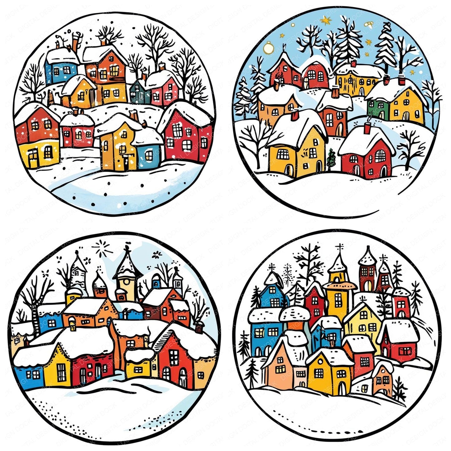 Cozy WInter Village Cartoon Clipart Set (DDD005022)