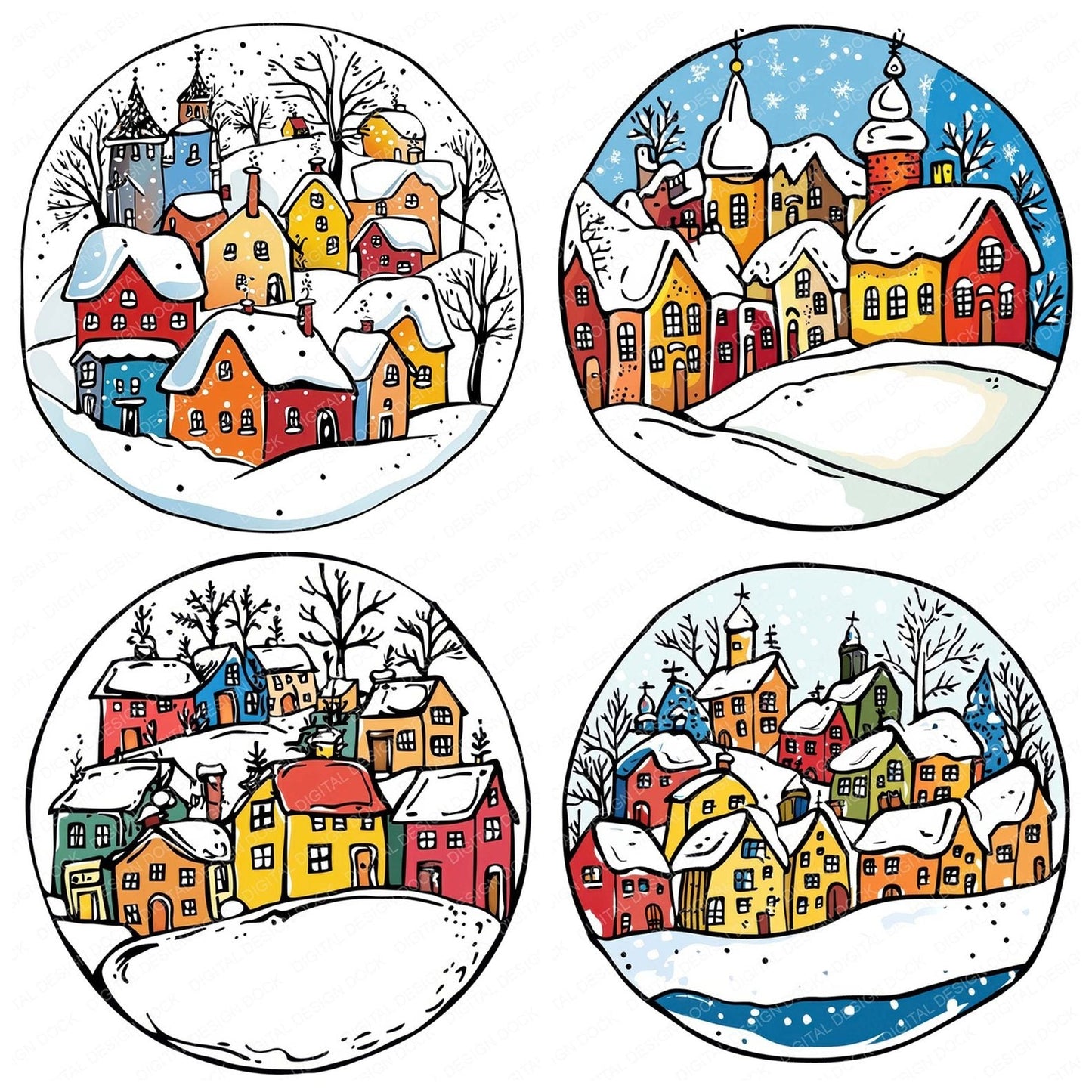 Cozy WInter Village Cartoon Clipart Set (DDD005022)