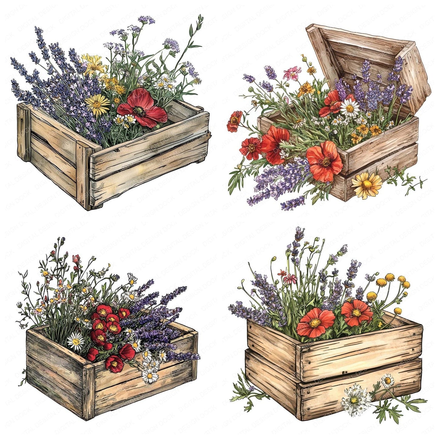 Crate of Wildflowers Clipart Set (DDD005024)