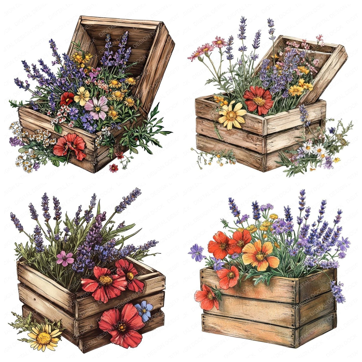 Crate of Wildflowers Clipart Set (DDD005024)
