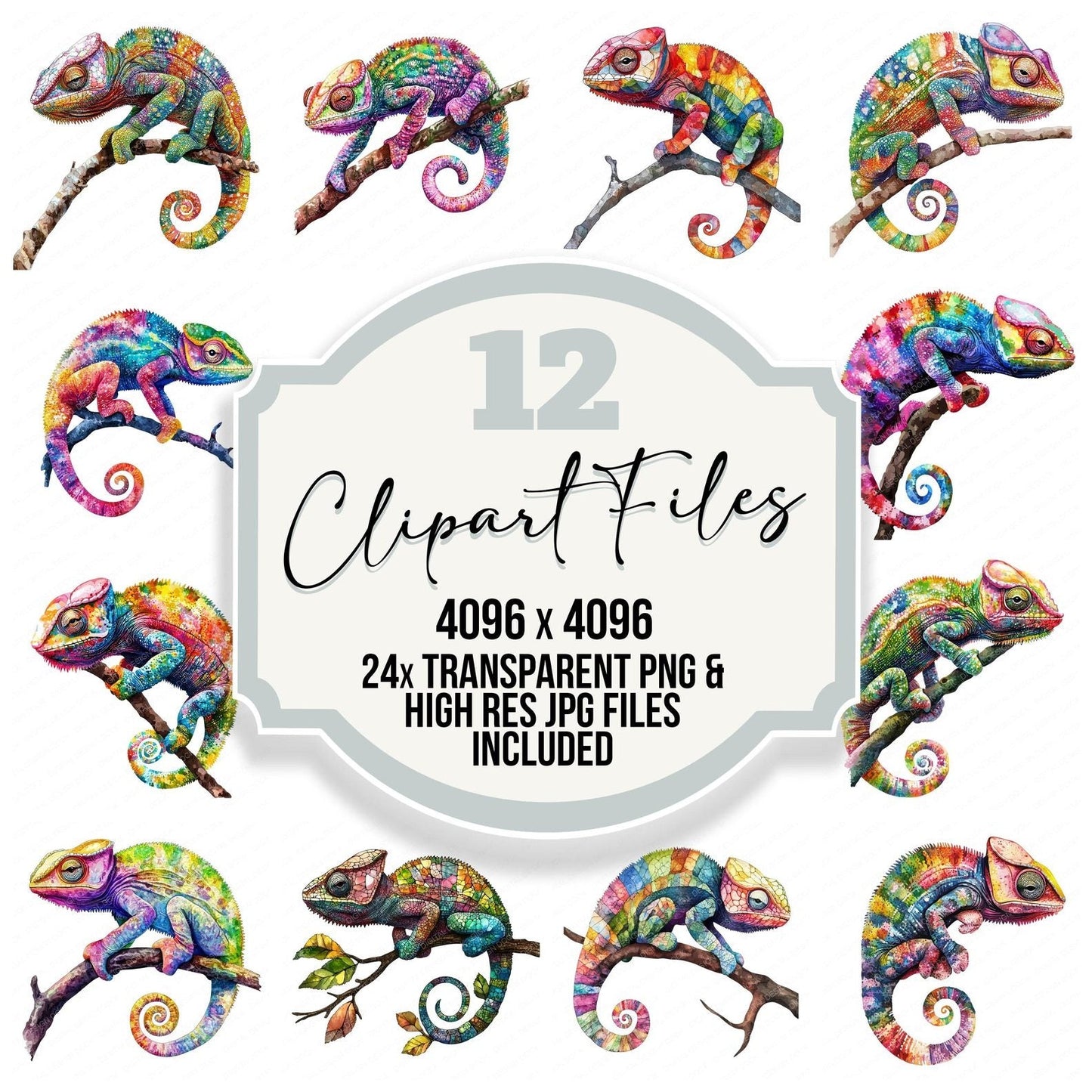 Crazy Neon Chameleon Clipart Set (DDD005025)
