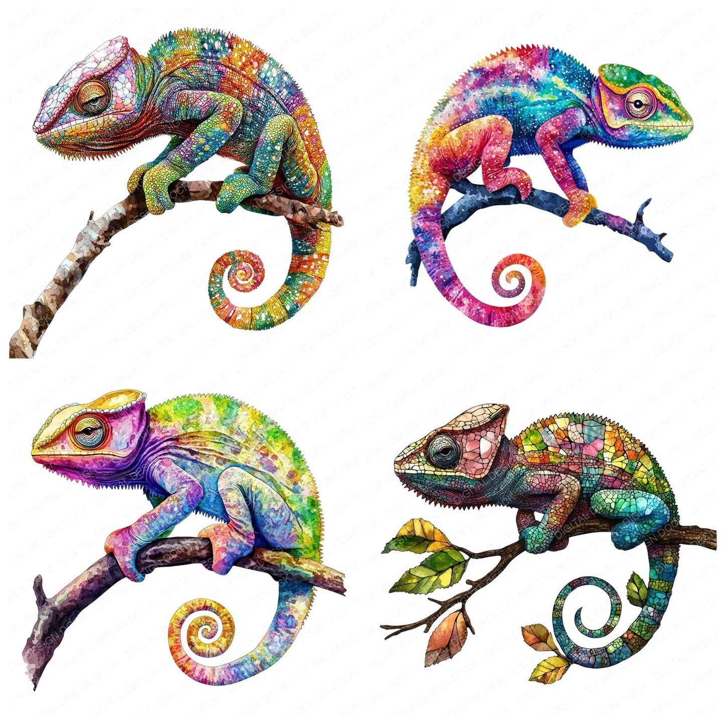 Crazy Neon Chameleon Clipart Set (DDD005025)