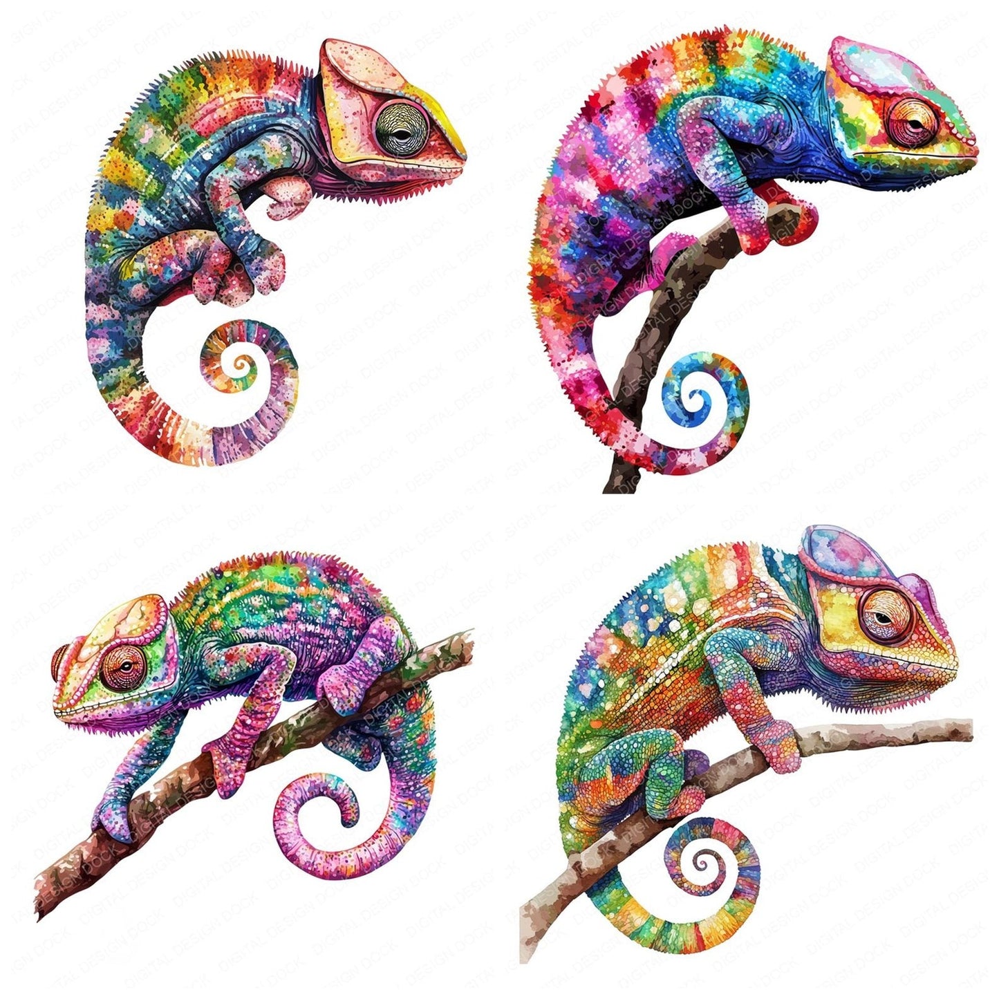 Crazy Neon Chameleon Clipart Set (DDD005025)