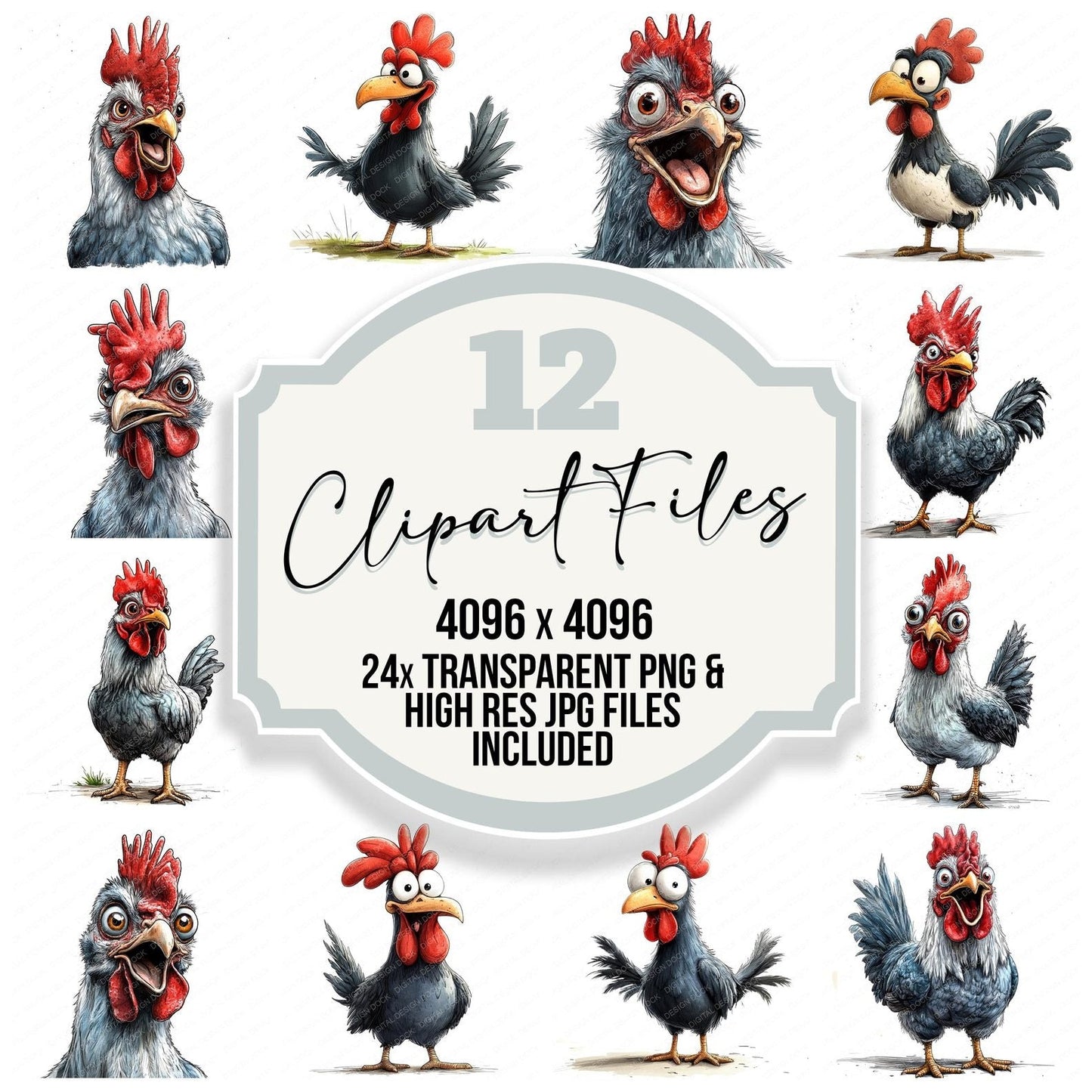 Crazy Rooster Cartoon Clipart Set (DDD005026)