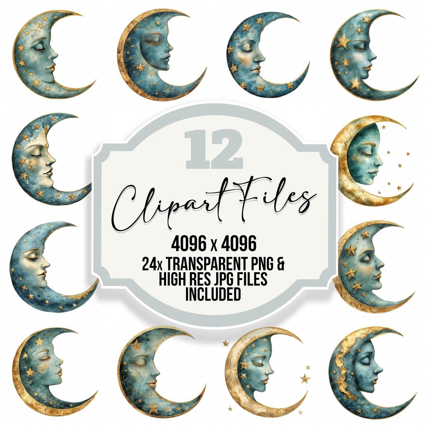 Crescent Moon with Face Clipart Set (DDD005029)