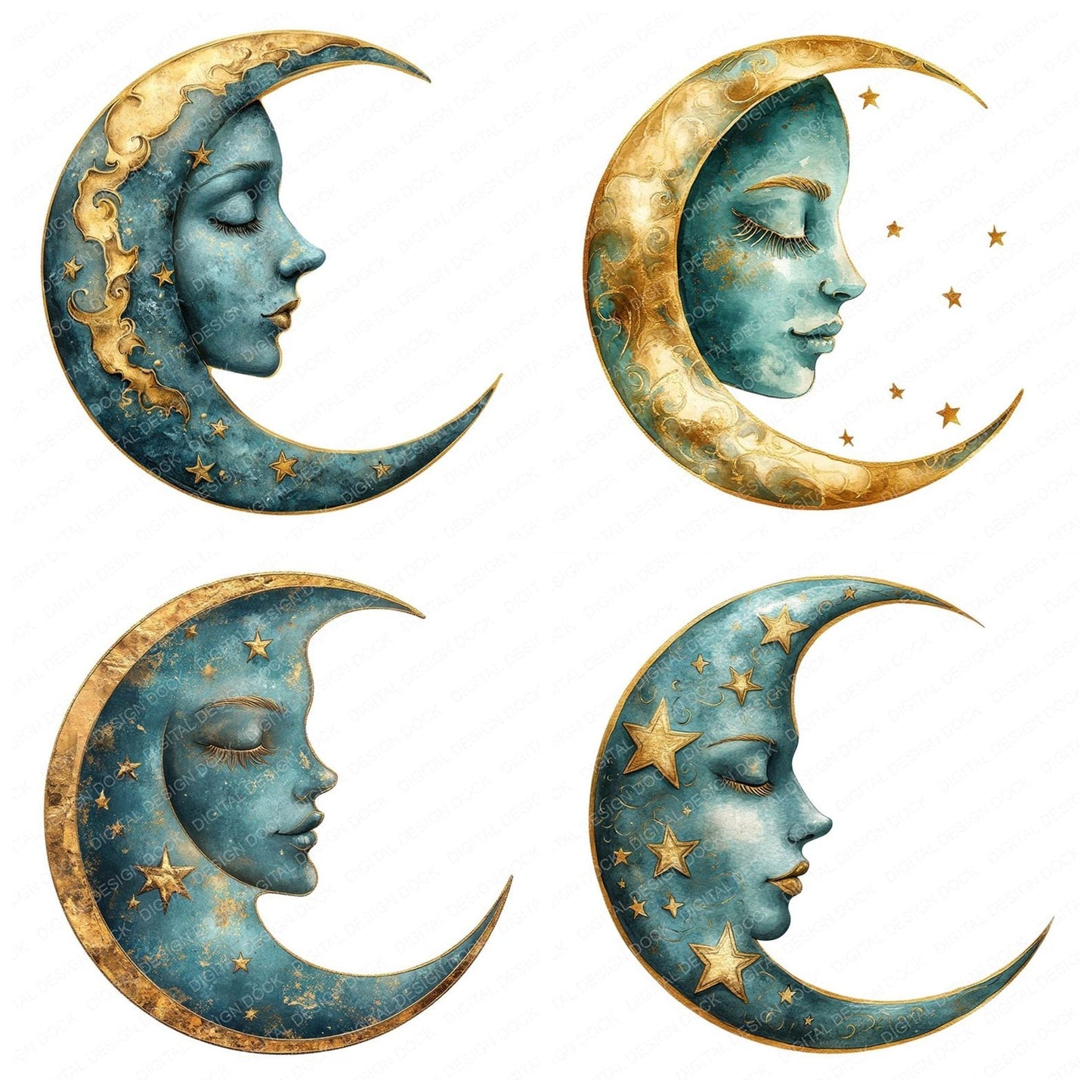 Crescent Moon with Face Clipart Set (DDD005029)