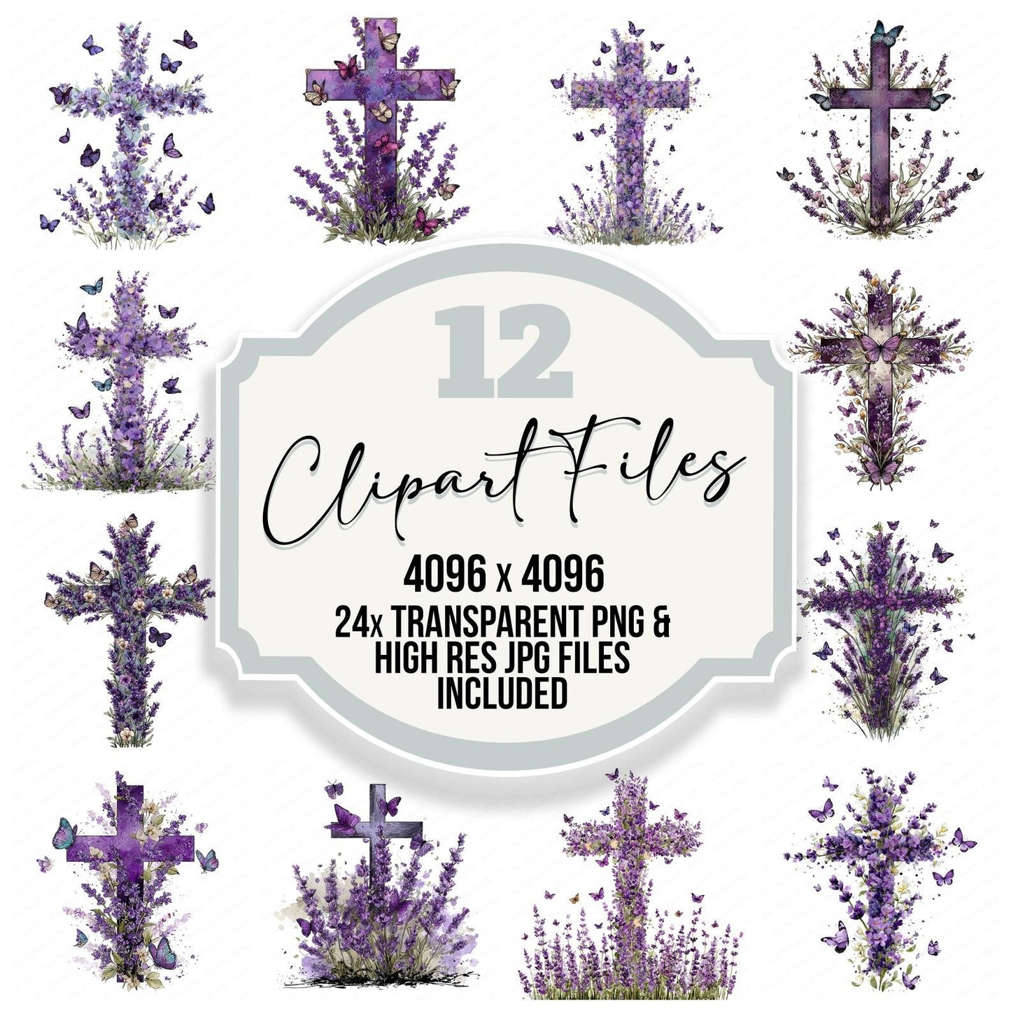 Cross with Lavender Clipart Set (DDD005037)