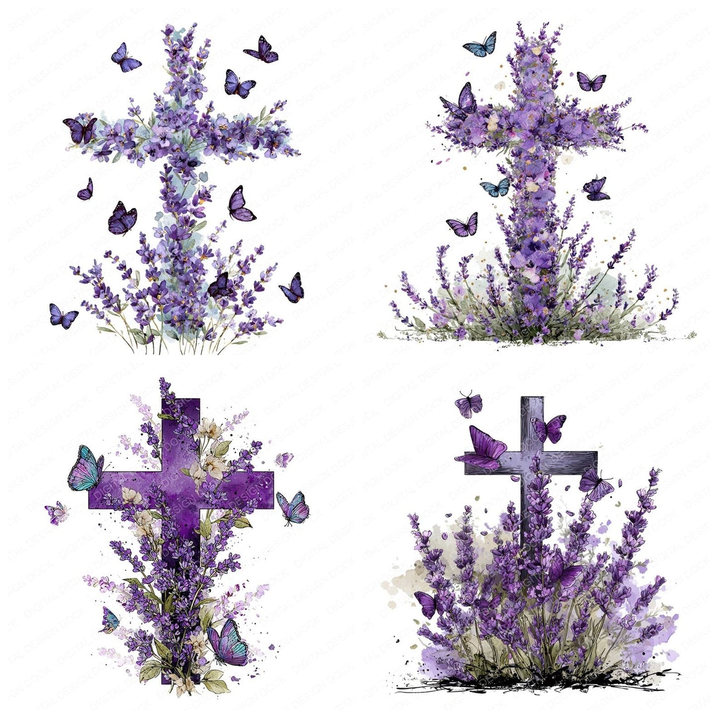 Cross with Lavender Clipart Set (DDD005037)