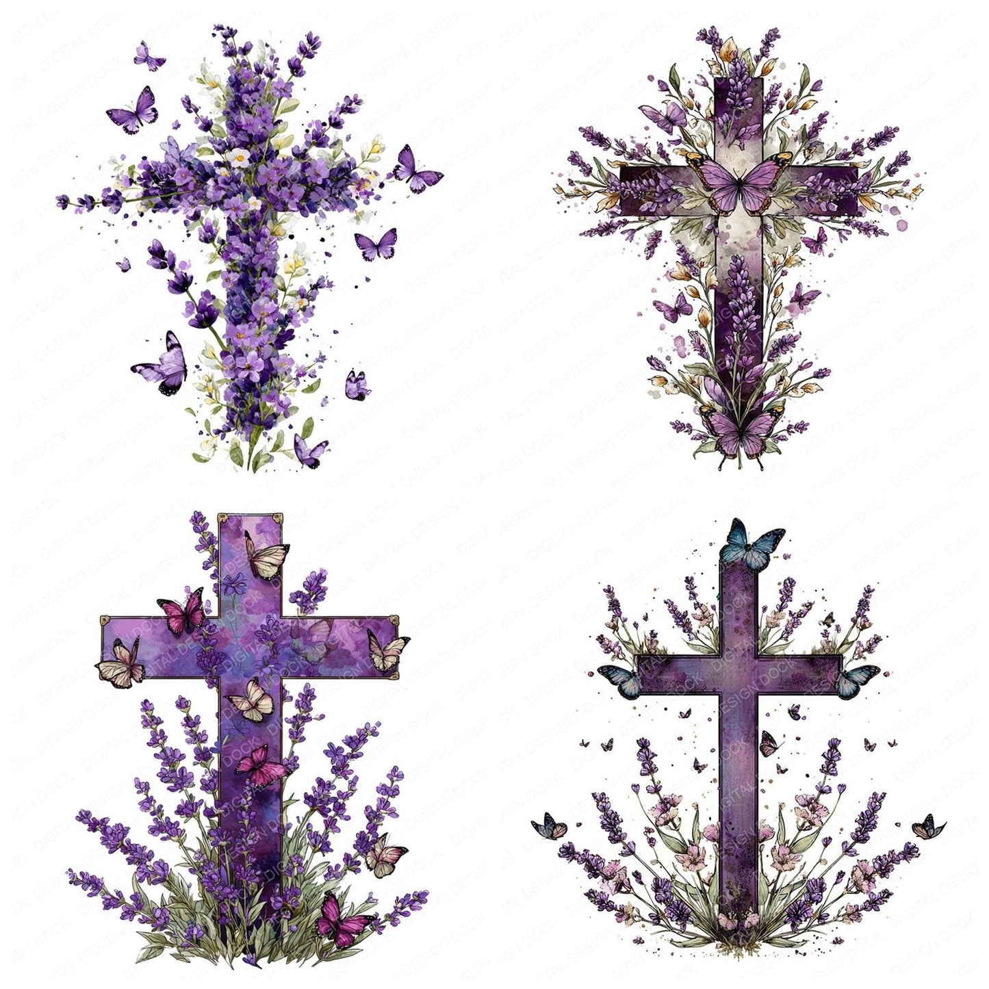 Cross with Lavender Clipart Set (DDD005037)
