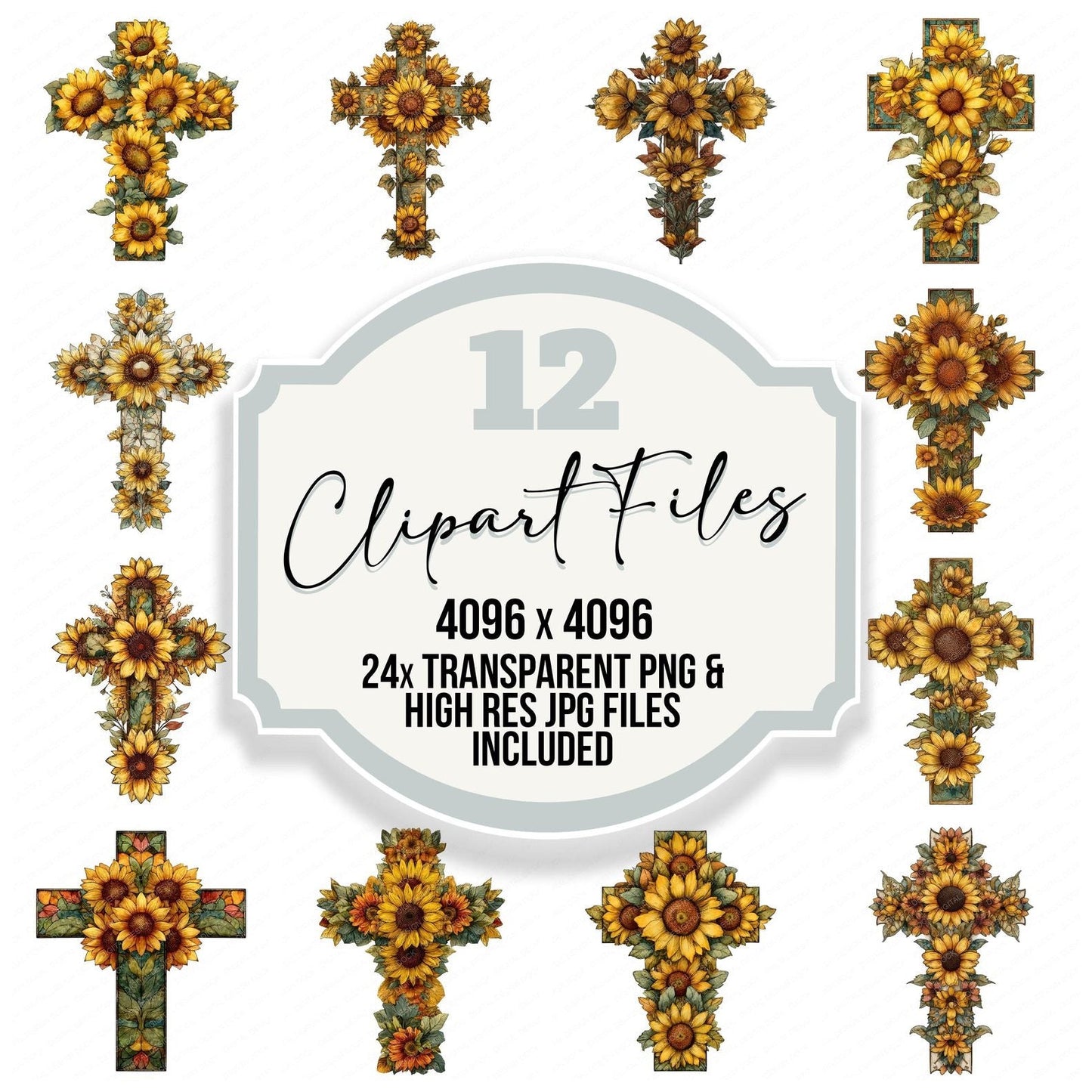 Cross with Sunflowers Clipart Set (DDD005041)