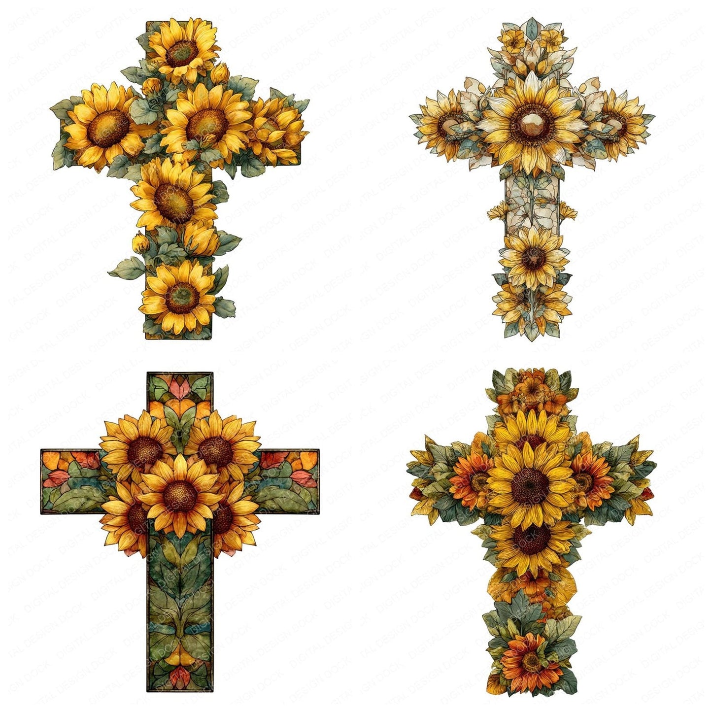 Cross with Sunflowers Clipart Set (DDD005041)
