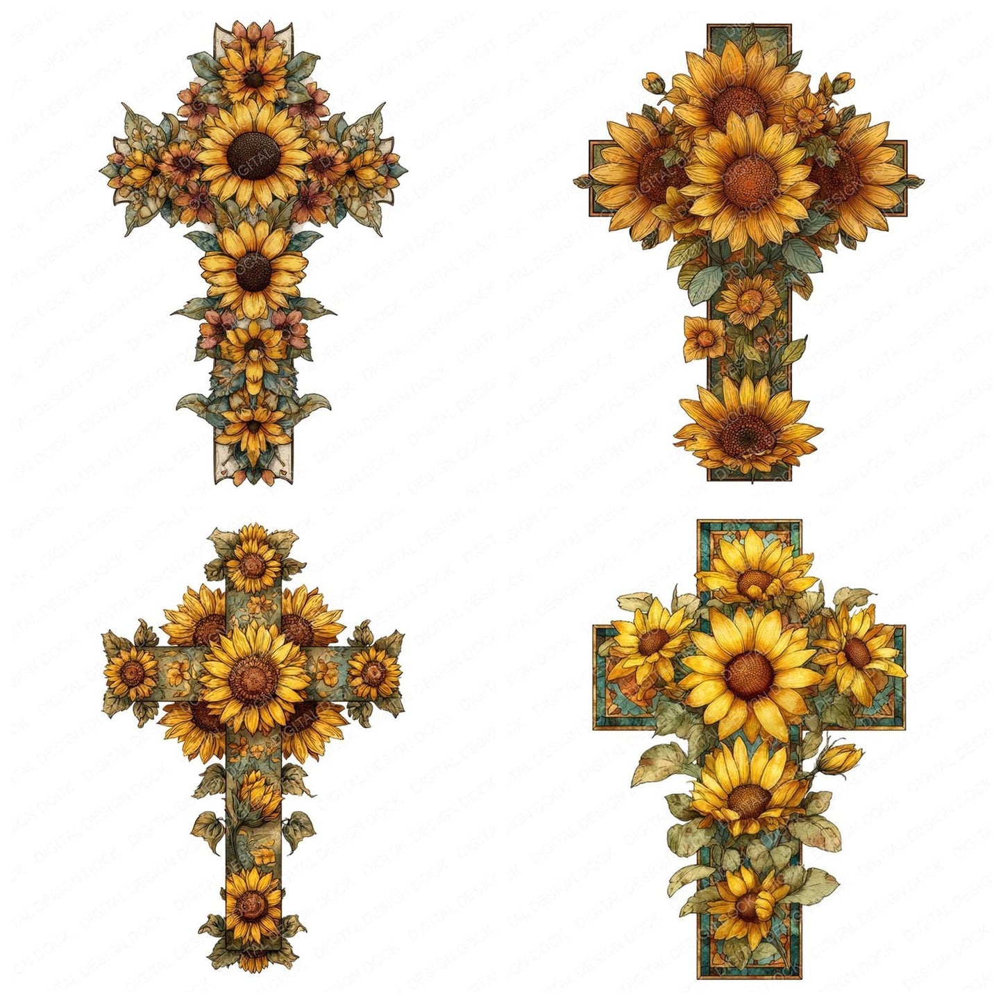 Cross with Sunflowers Clipart Set (DDD005041)