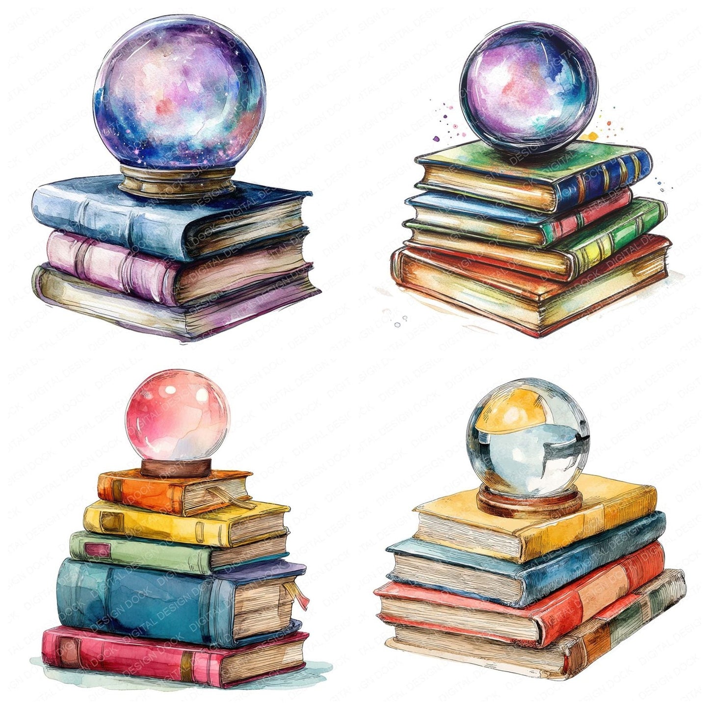Crystal Ball and Books Clipart Set (DDD005045)