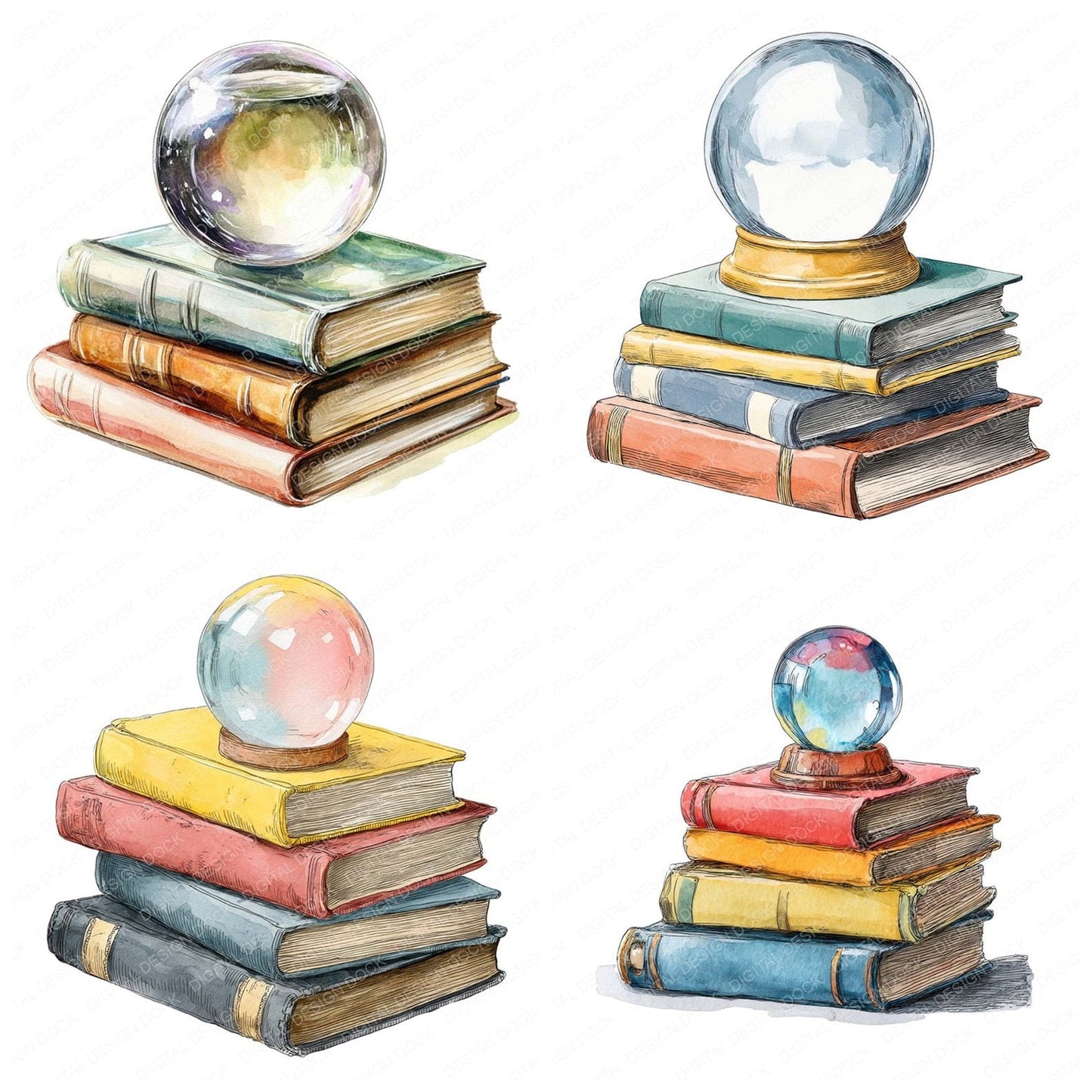 Crystal Ball and Books Clipart Set (DDD005045)