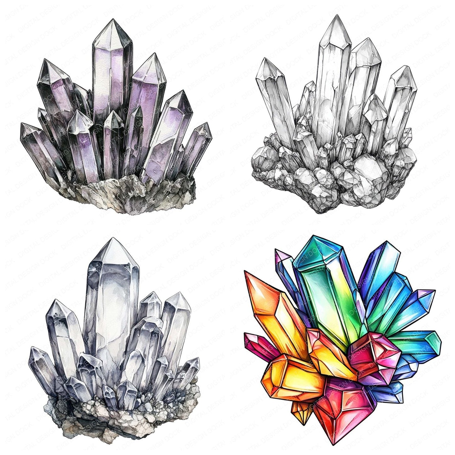 Crystal Cluster Clipart Set (DDD005046)