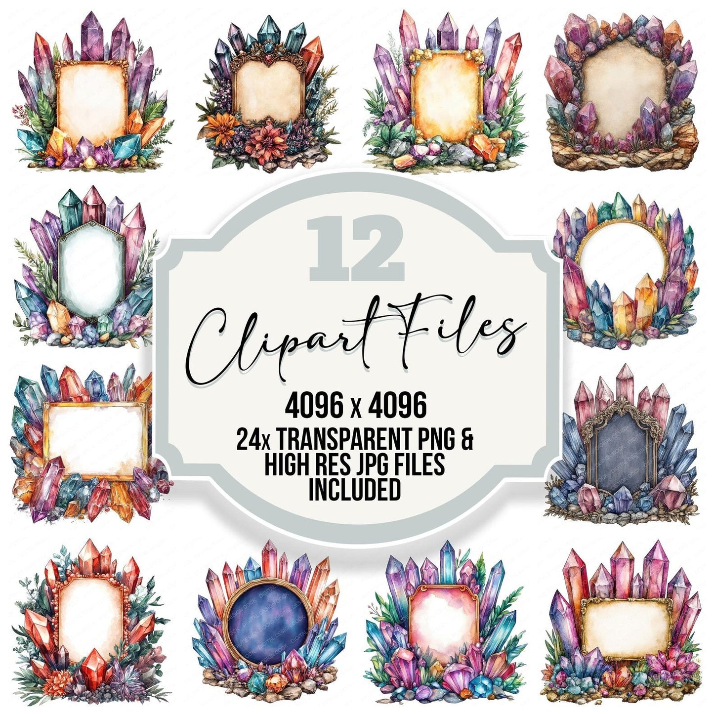 Crystal Gemstone Blank Sign Clipart Set (DDD005048)