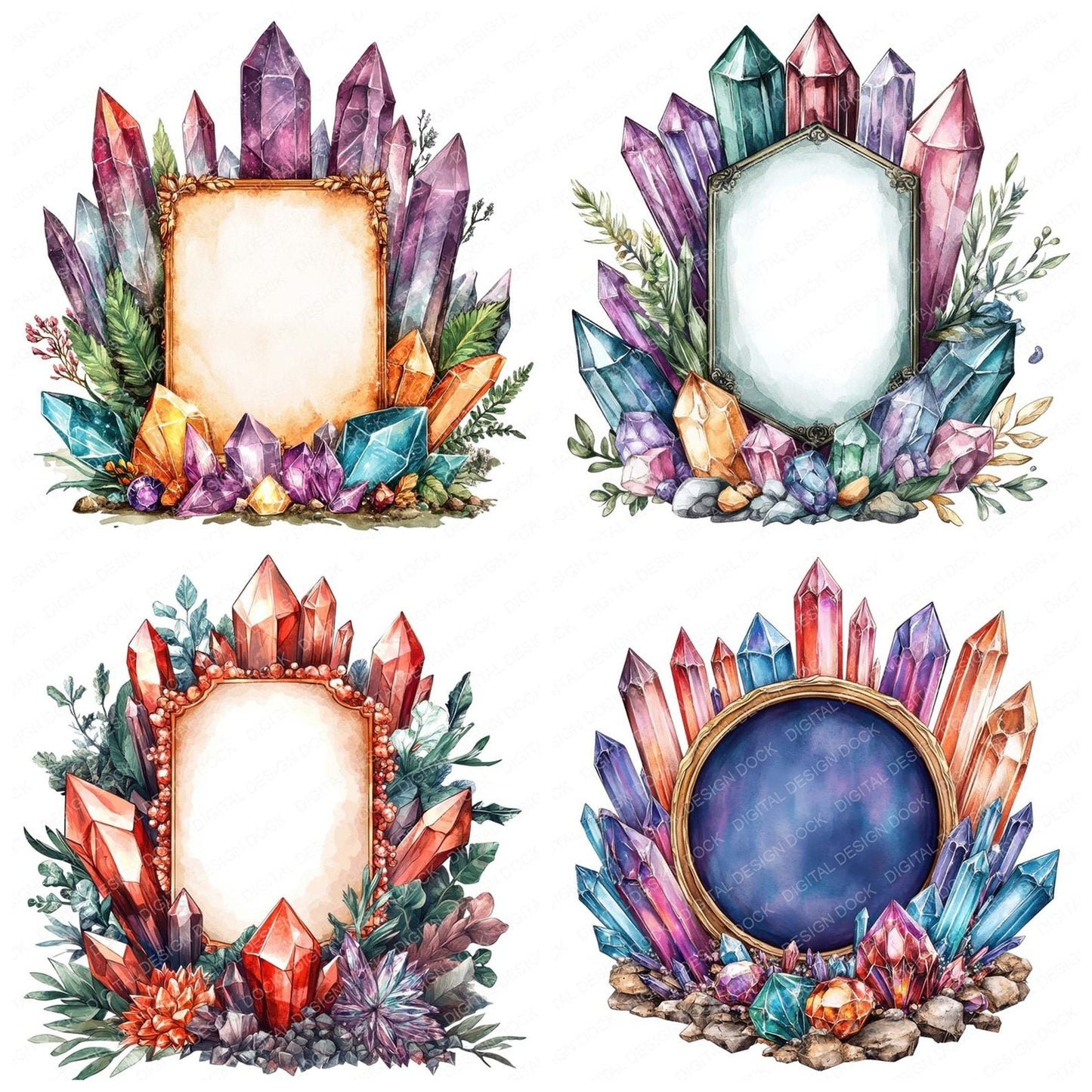 Crystal Gemstone Blank Sign Clipart Set (DDD005048)