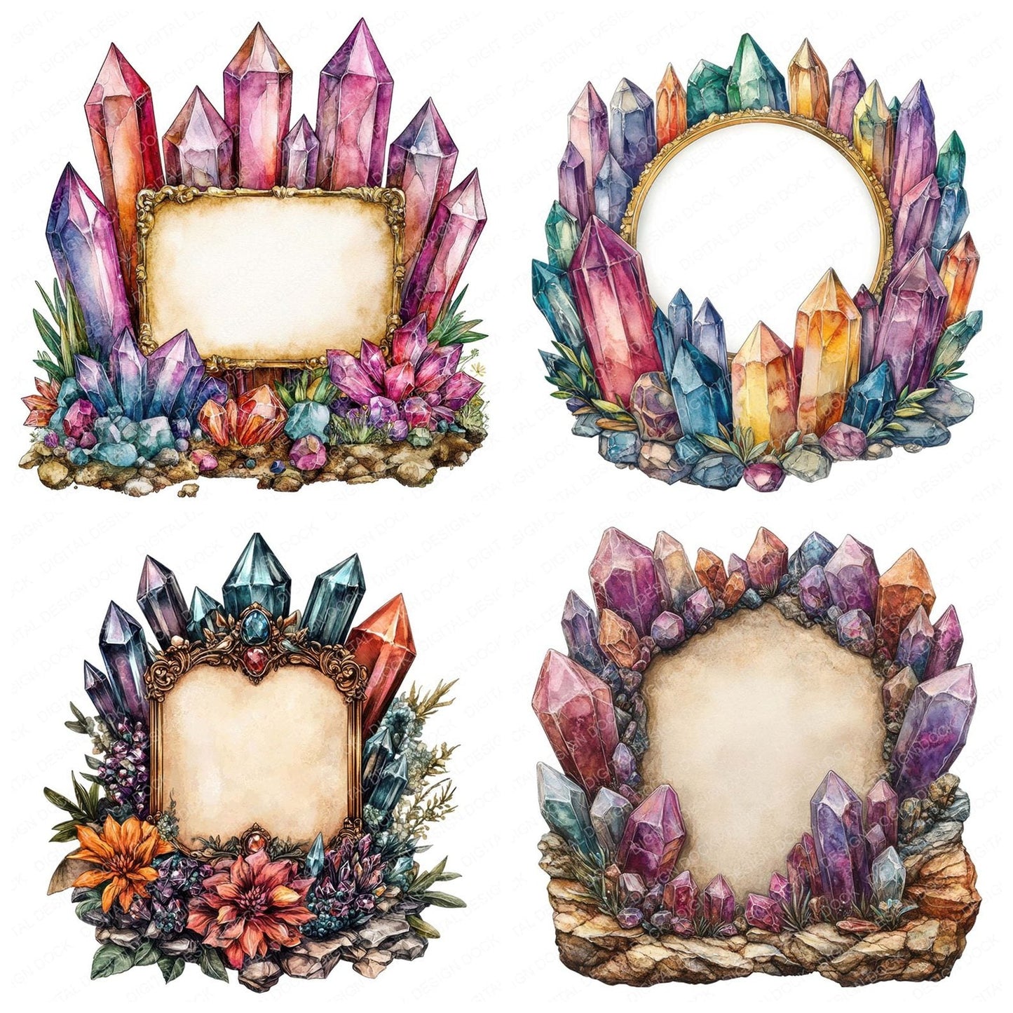 Crystal Gemstone Blank Sign Clipart Set (DDD005048)